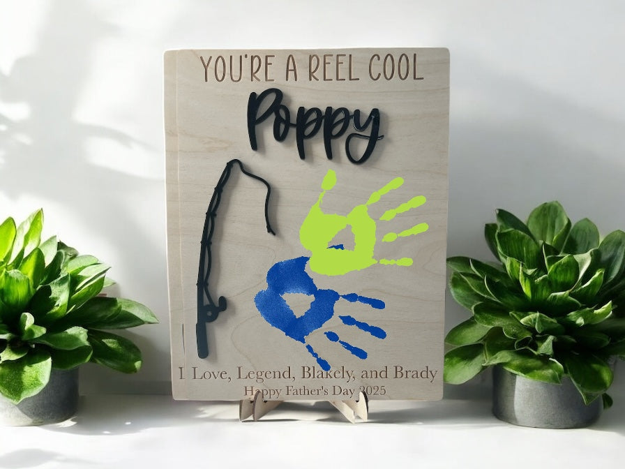 Reel Cool Handprint Sign - Personalized Fishing Father's Day Gift