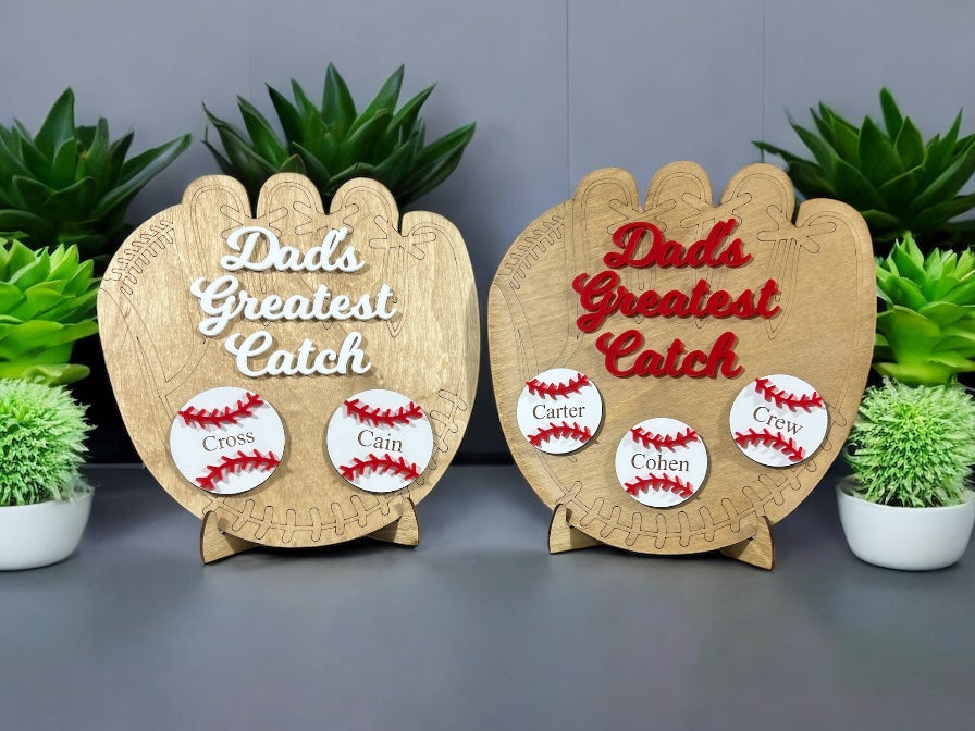 Personalized Baseball Greatest Catch Glove Sign - Custom Father's Day Gift