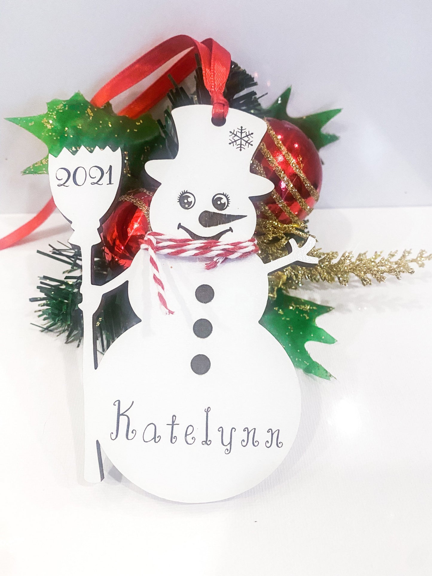 Personalized Snowman Height Ornament, Snowman Ornament, 2023 Ornament, Gift for kids, Custom Height Ornament, Ribbon Christmas Ornament kids