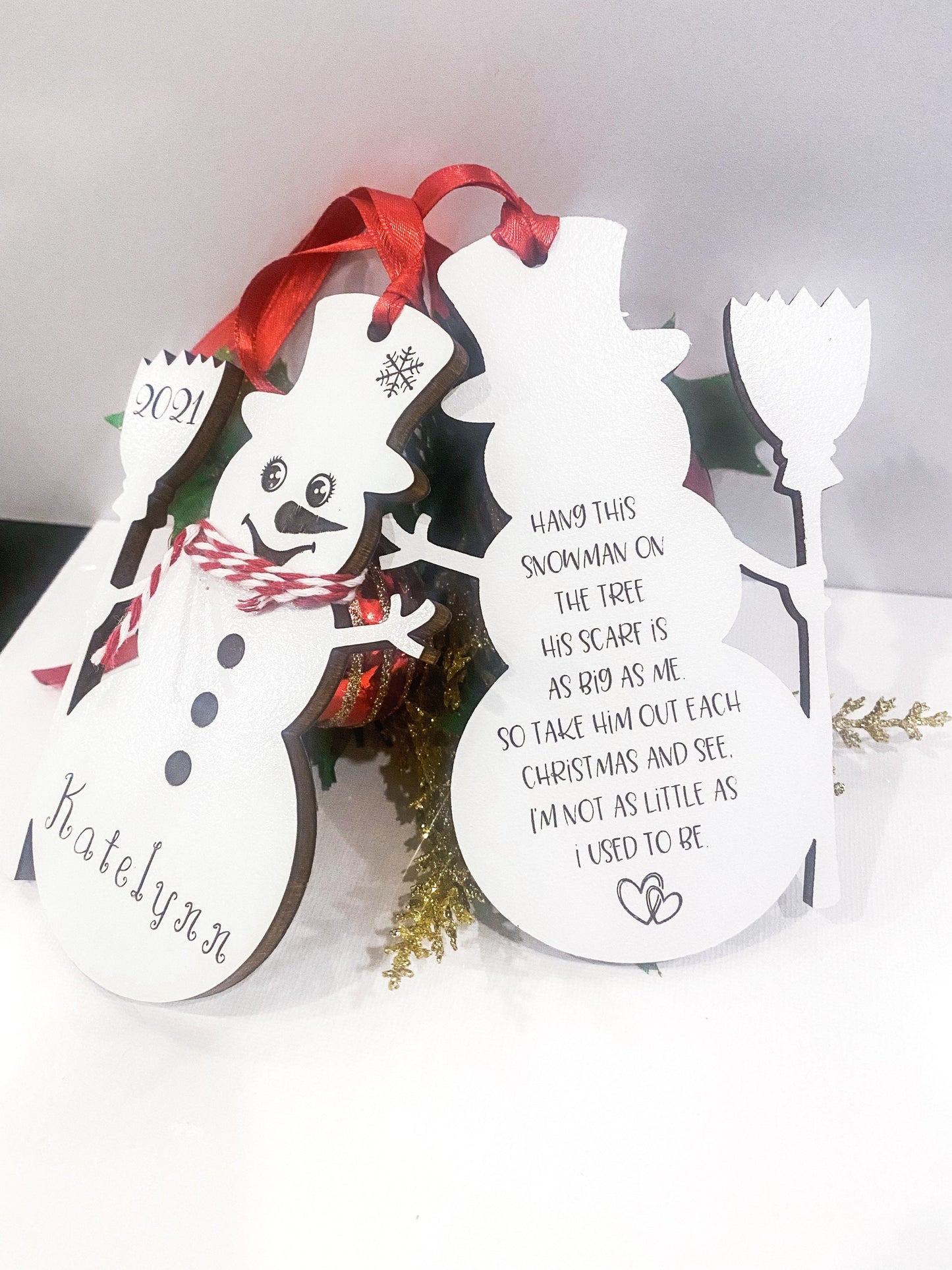 Personalized Snowman Height Ornament, Snowman Ornament, 2023 Ornament, Gift for kids, Custom Height Ornament, Ribbon Christmas Ornament kids
