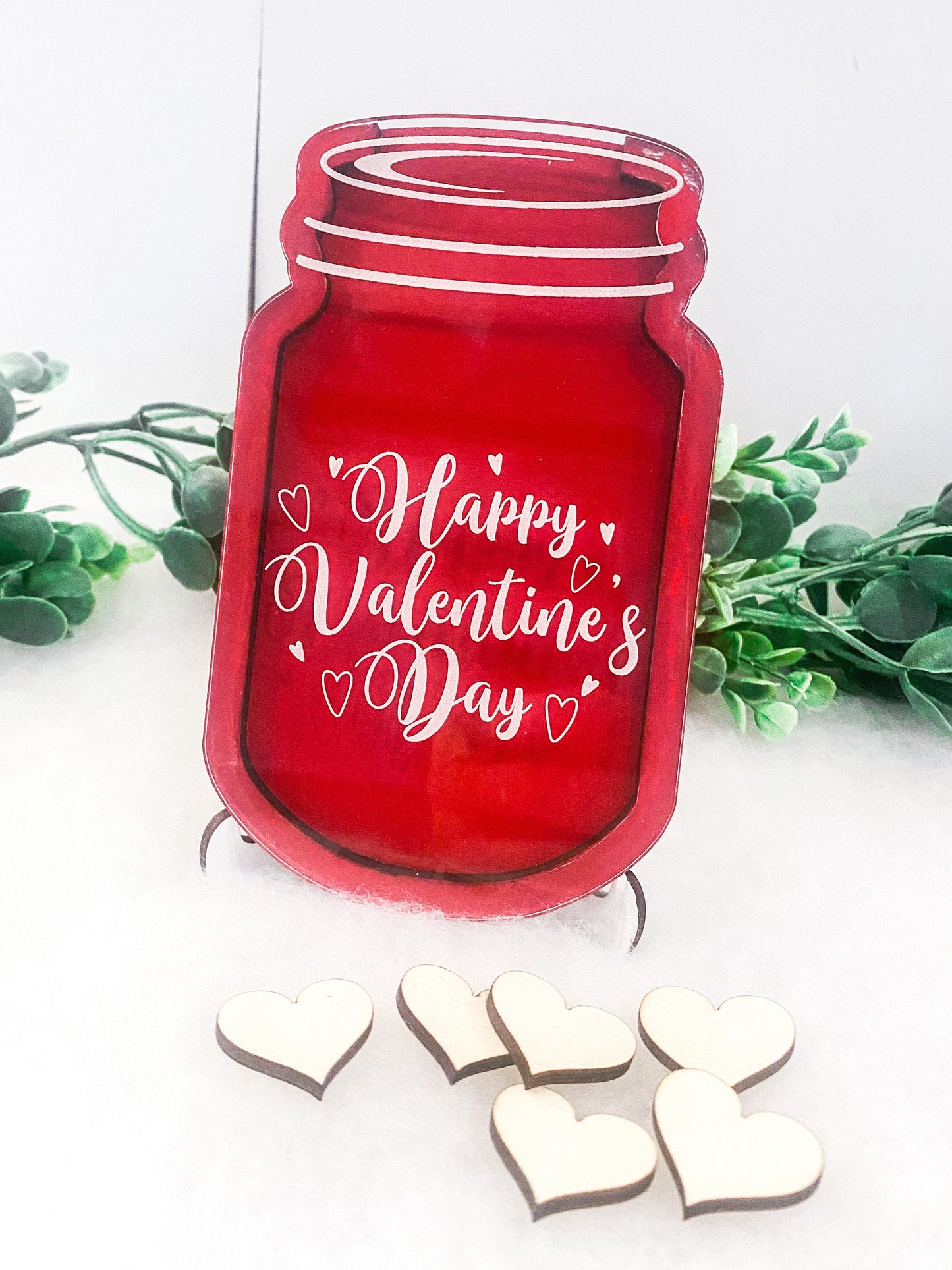 Mason Jar with Wooden Hearts Valentines, Anniversary Gift