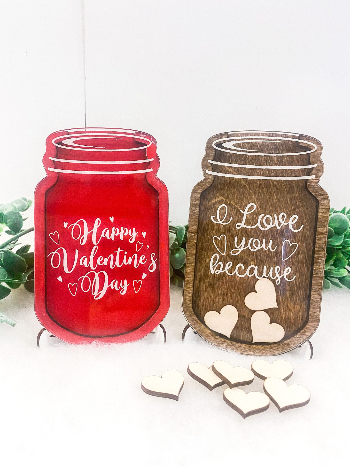 Mason Jar with Wooden Hearts Valentines, Anniversary Gift