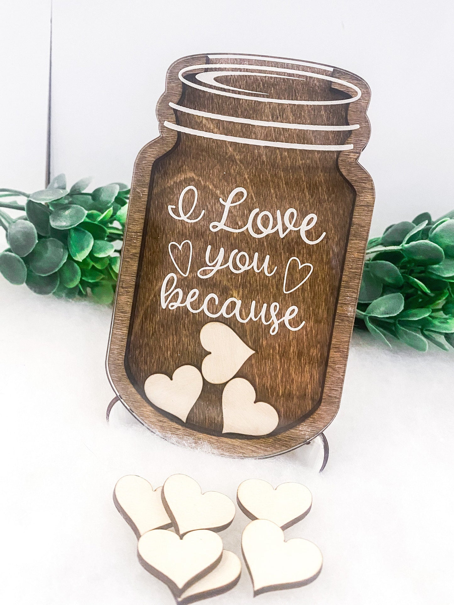 Mason Jar with Wooden Hearts Valentines, Anniversary Gift