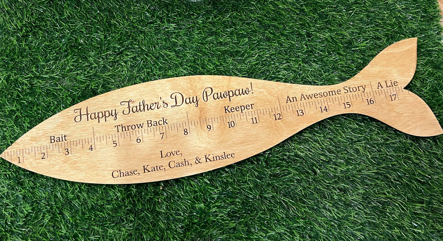 Personalized Fish Ruler, Father's Day, Fish Ruler Sign, Gift for Dad, Fishing Sign, Wooden Fish Ruler, Fish Measurement Sign for him