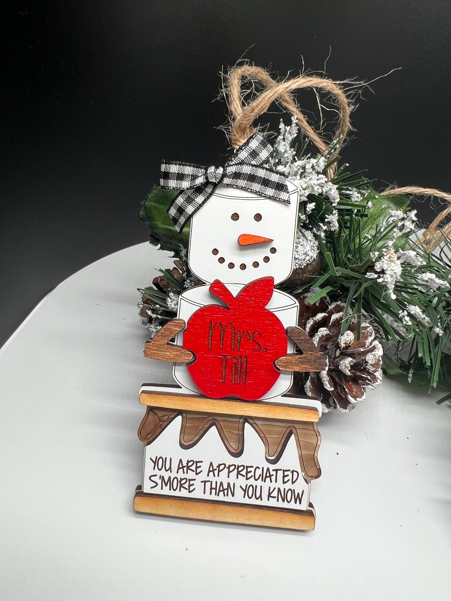 S'more Teacher Ornament, Personalized Teacher Ornament, Teacher Appreciation, Custom Christmas Teacher Gift, Apple Gift, Teacher Ornament