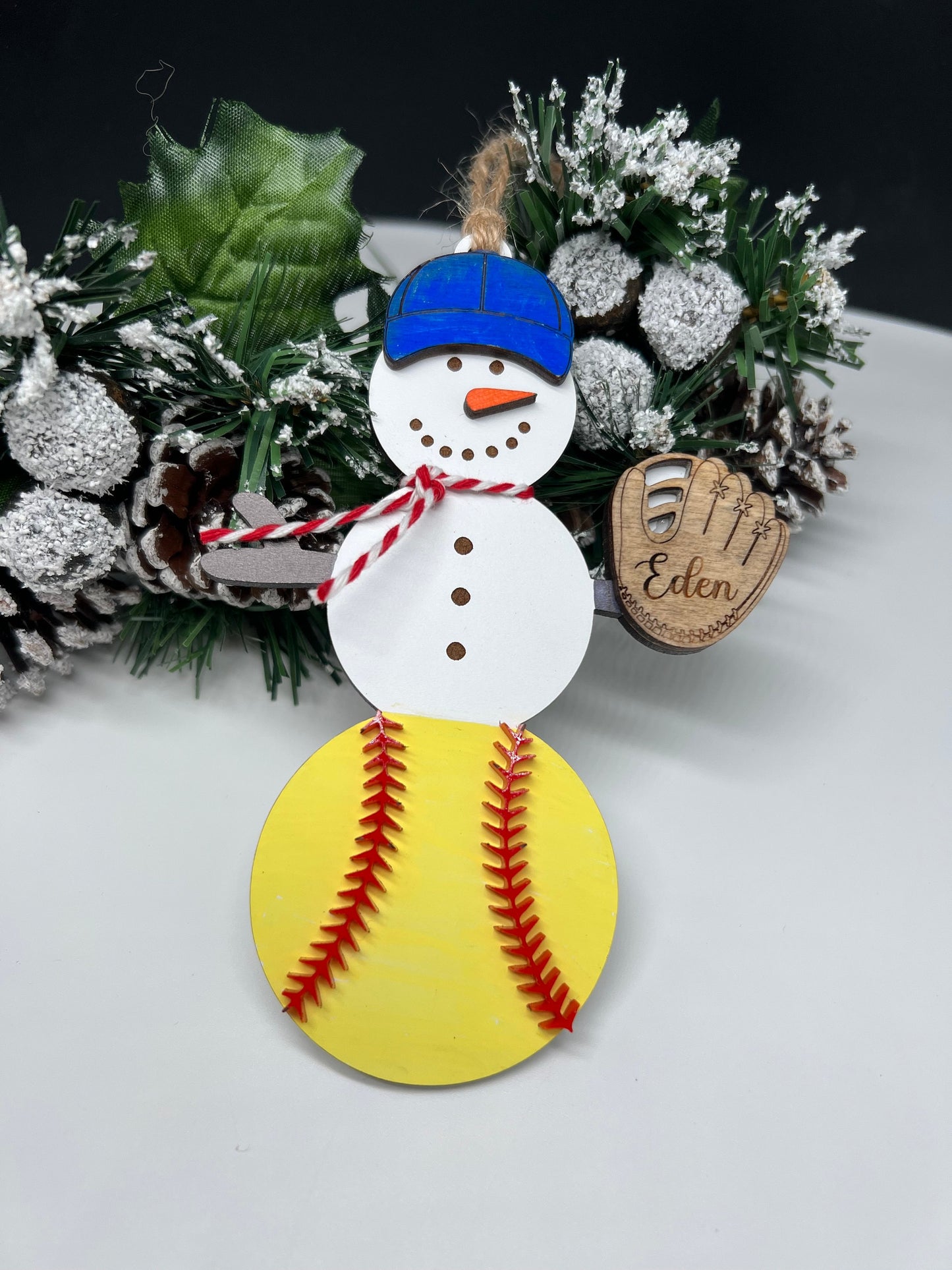 Personalized Softball Snowman Ornament, Gift for Coach, Softball Gift, Softball Ornament, Christmas Tree Decor, Snowman Ornament, Coach/kids