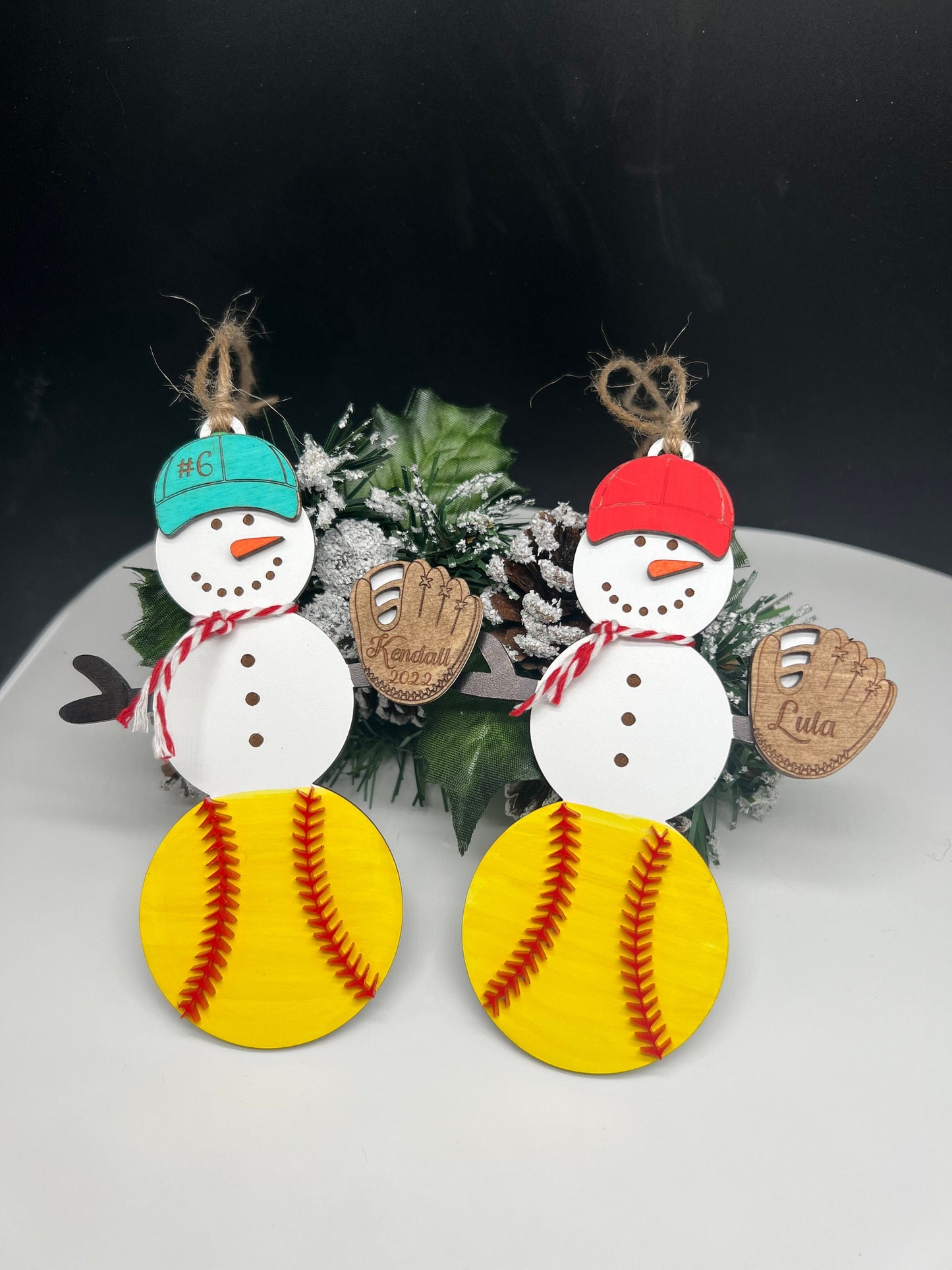 Personalized Softball Snowman Ornament, Gift for Coach, Softball Gift, Softball Ornament, Christmas Tree Decor, Snowman Ornament, Coach/kids