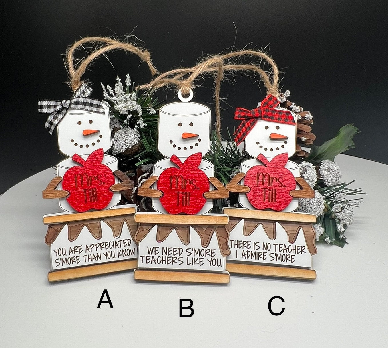 S'more Teacher Ornament, Personalized Teacher Ornament, Teacher Appreciation, Custom Christmas Teacher Gift, Apple Gift, Teacher Ornament