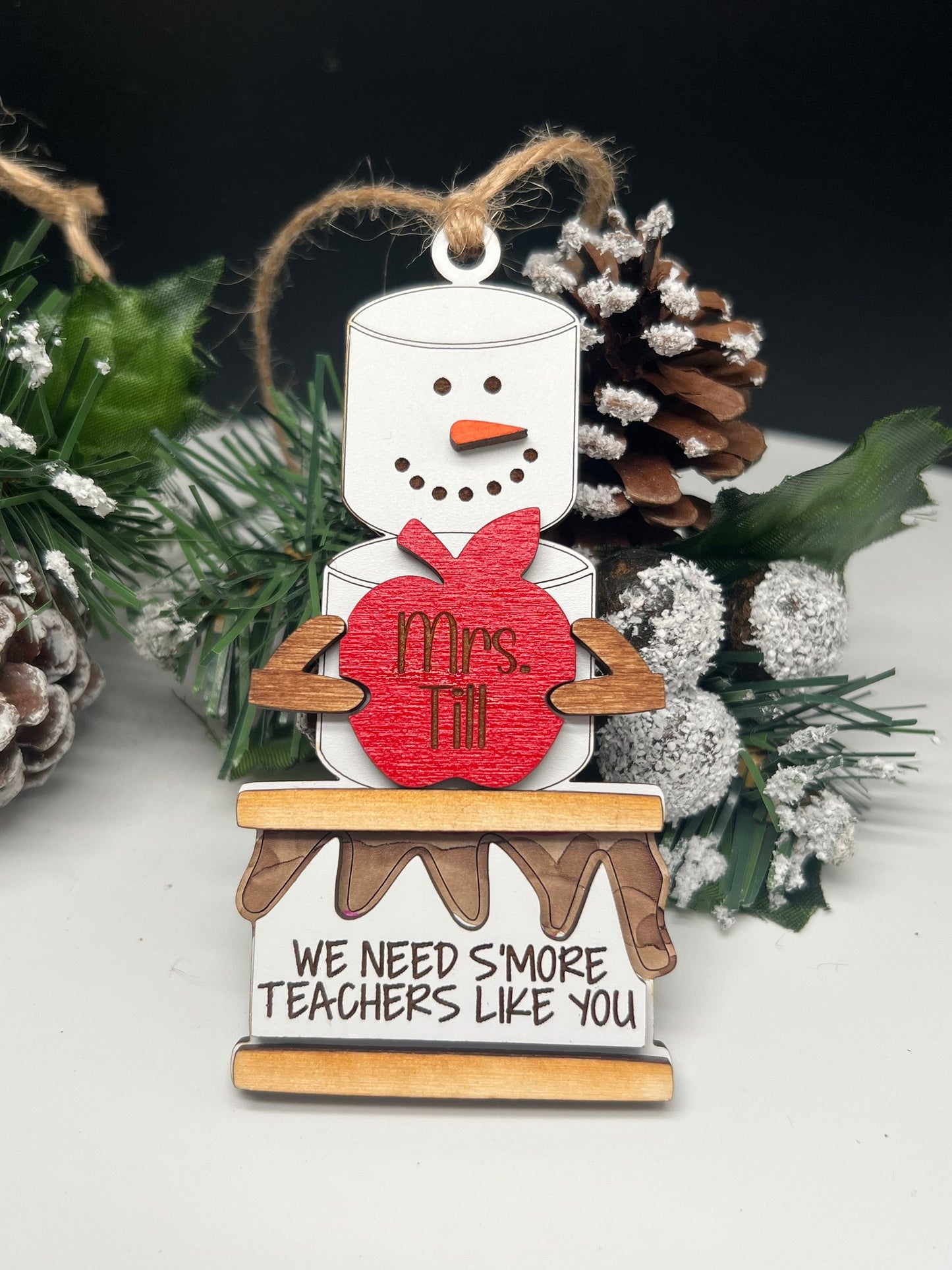 S'more Teacher Ornament, Personalized Teacher Ornament, Teacher Appreciation, Custom Christmas Teacher Gift, Apple Gift, Teacher Ornament