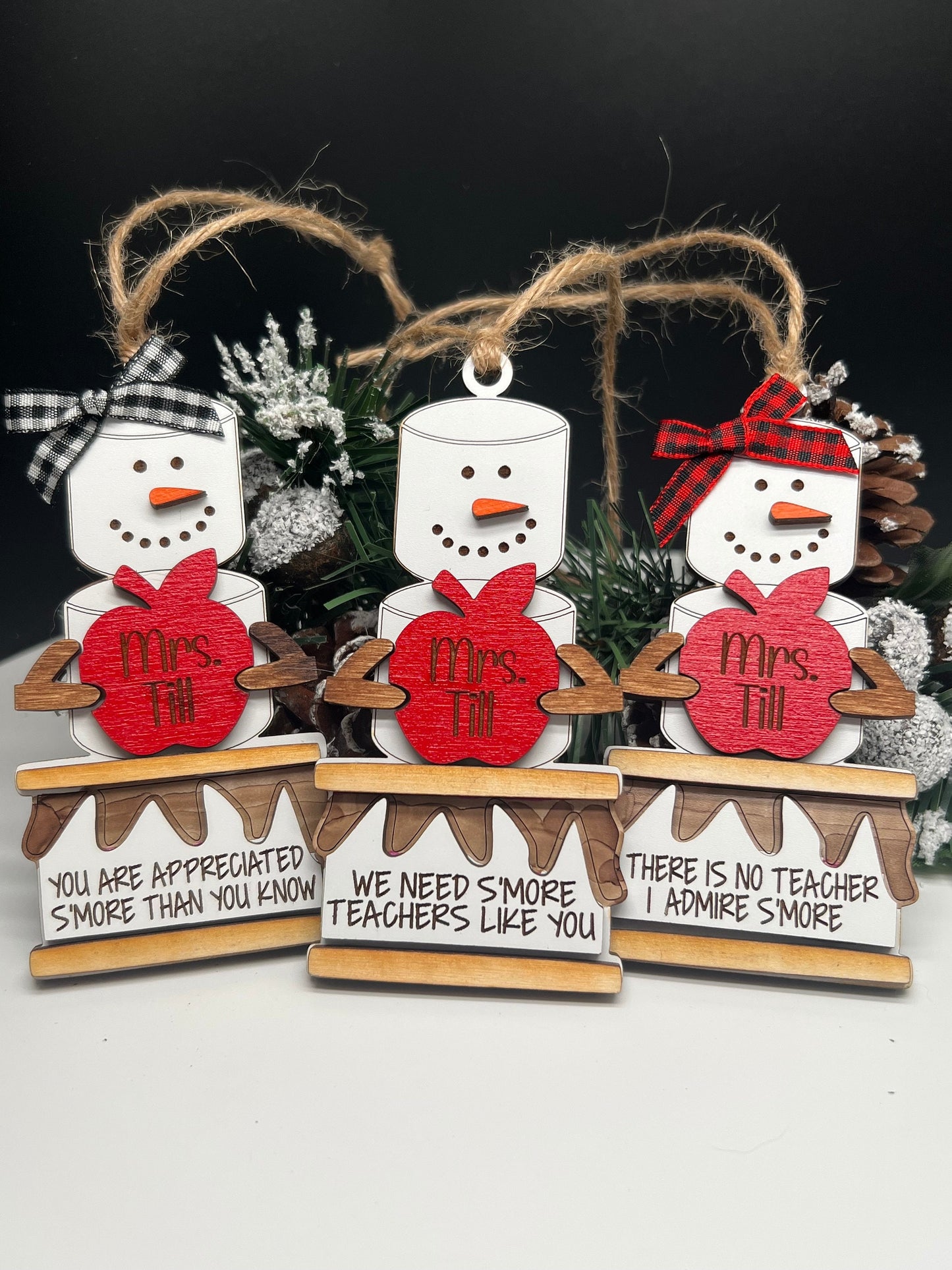 S'more Teacher Ornament, Personalized Teacher Ornament, Teacher Appreciation, Custom Christmas Teacher Gift, Apple Gift, Teacher Ornament