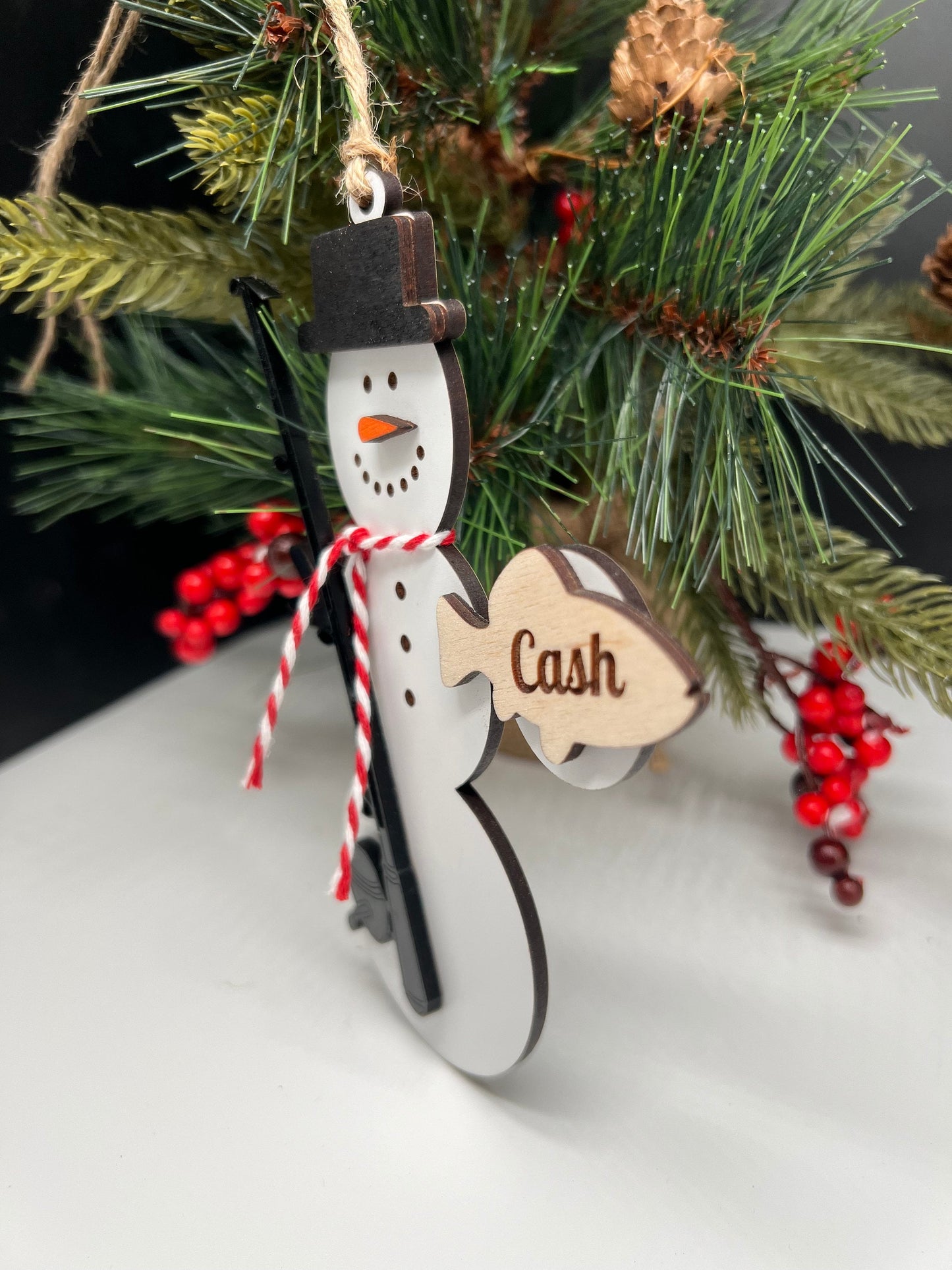 Personalized Fishing Snowman Ornament, Kids Christmas Ornament, Fishing Ornament, Gift for him, Fishing Gift, Sports Ornament, Holiday Decor