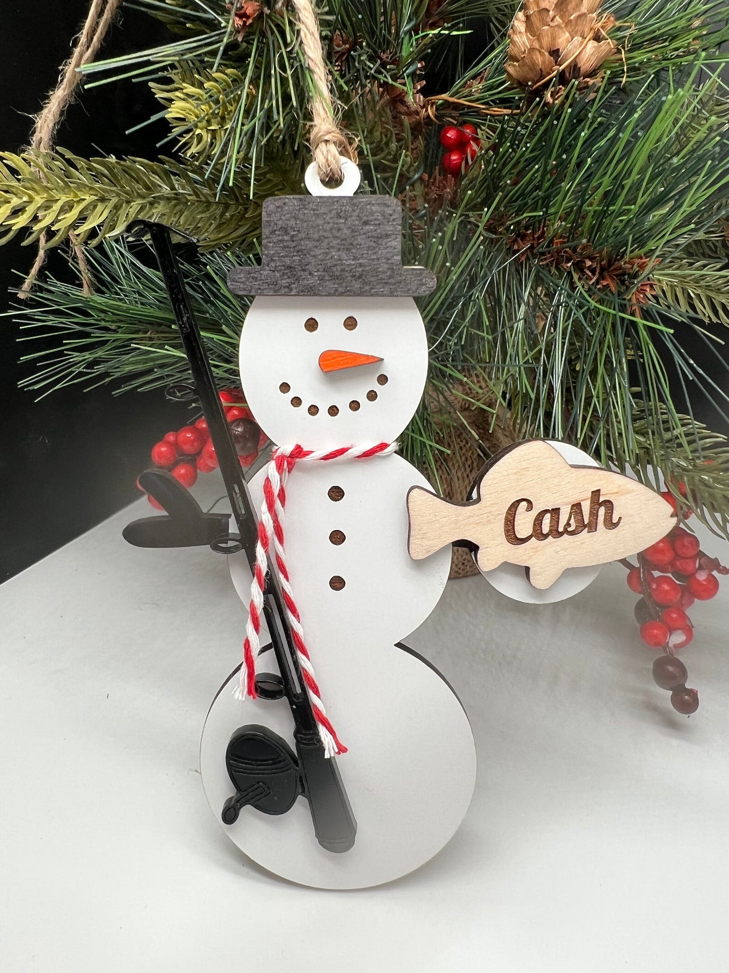 Personalized Fishing Snowman Ornament, Kids Christmas Ornament, Fishing Ornament, Gift for him, Fishing Gift, Sports Ornament, Holiday Decor