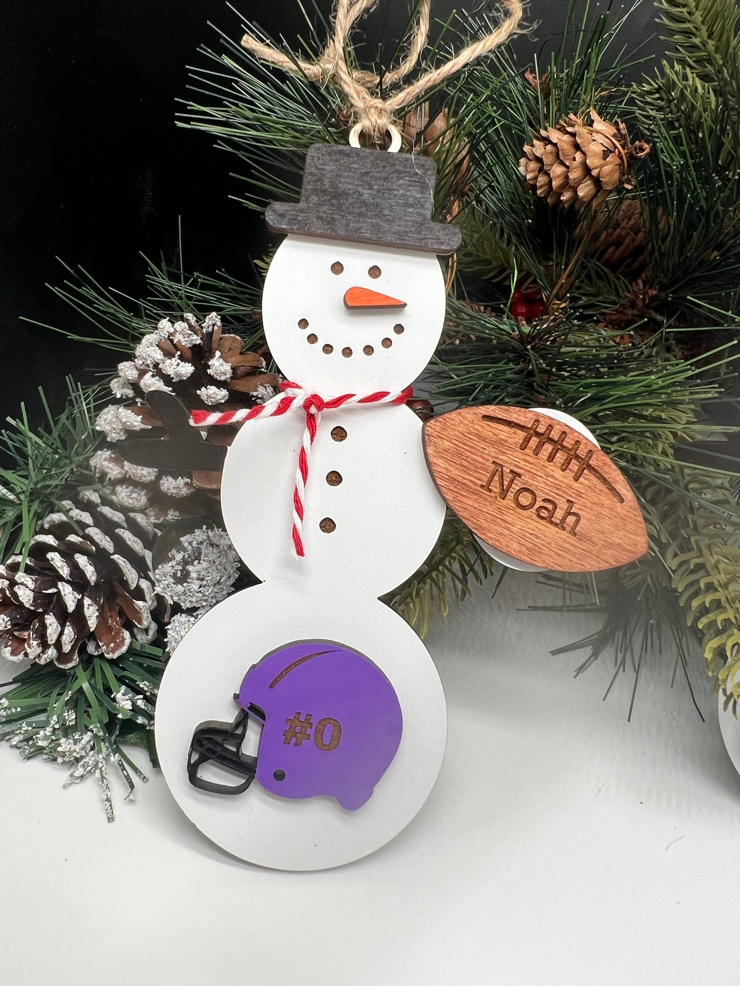 Personalized Football Snowman Ornament, Football Christmas Ornament, Gift for Coaches, Christmas Tree Decor, Sports Ornament, Custom Snowman