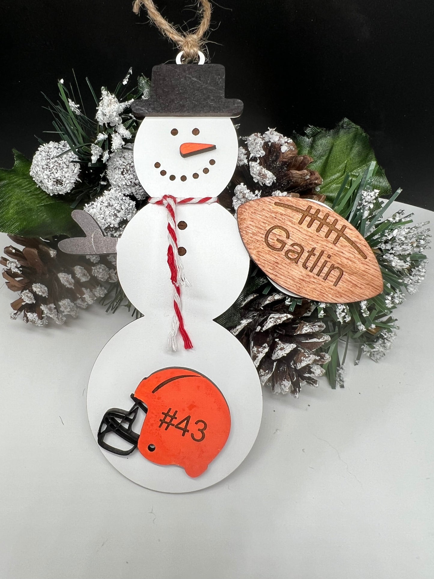 Personalized Football Snowman Ornament, Football Christmas Ornament, Gift for Coaches, Christmas Tree Decor, Sports Ornament, Custom Snowman