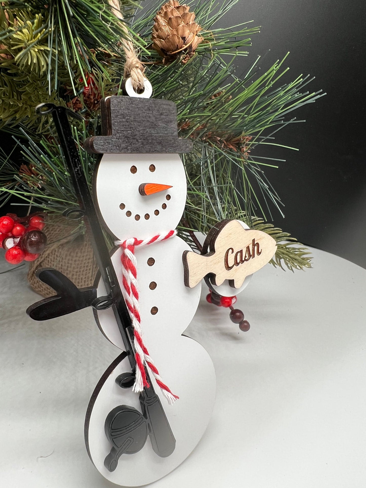 Personalized Fishing Snowman Ornament, Kids Christmas Ornament, Fishing Ornament, Gift for him, Fishing Gift, Sports Ornament, Holiday Decor