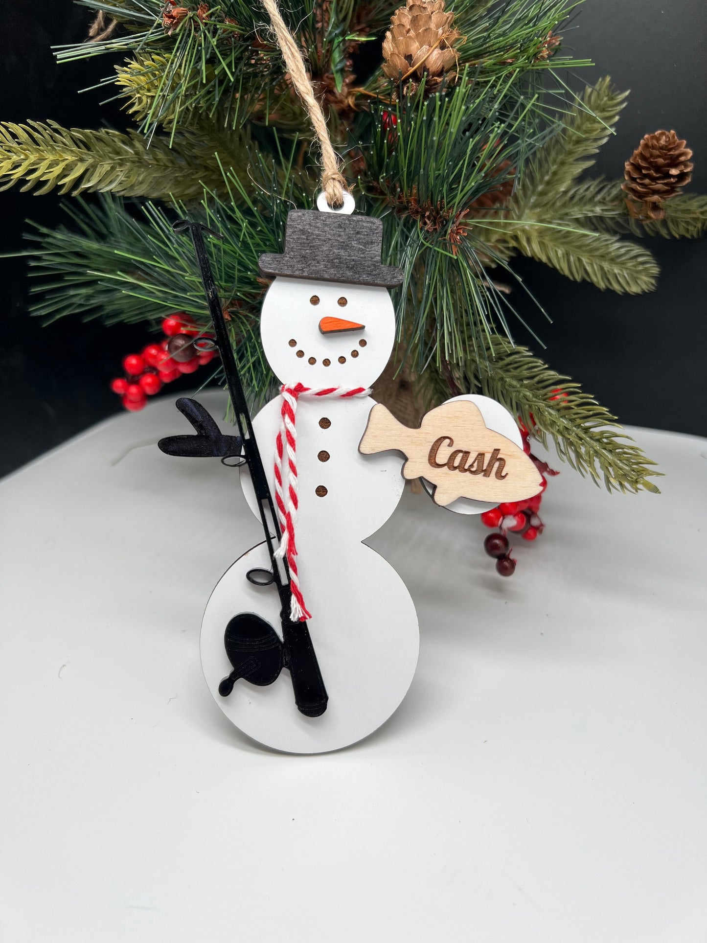 Personalized Fishing Snowman Ornament, Kids Christmas Ornament, Fishing Ornament, Gift for him, Fishing Gift, Sports Ornament, Holiday Decor