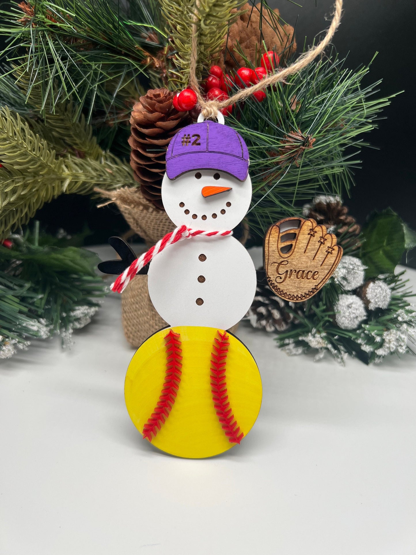 Personalized Softball Snowman Ornament, Gift for Coach, Softball Gift, Softball Ornament, Christmas Tree Decor, Snowman Ornament, Coach/kids