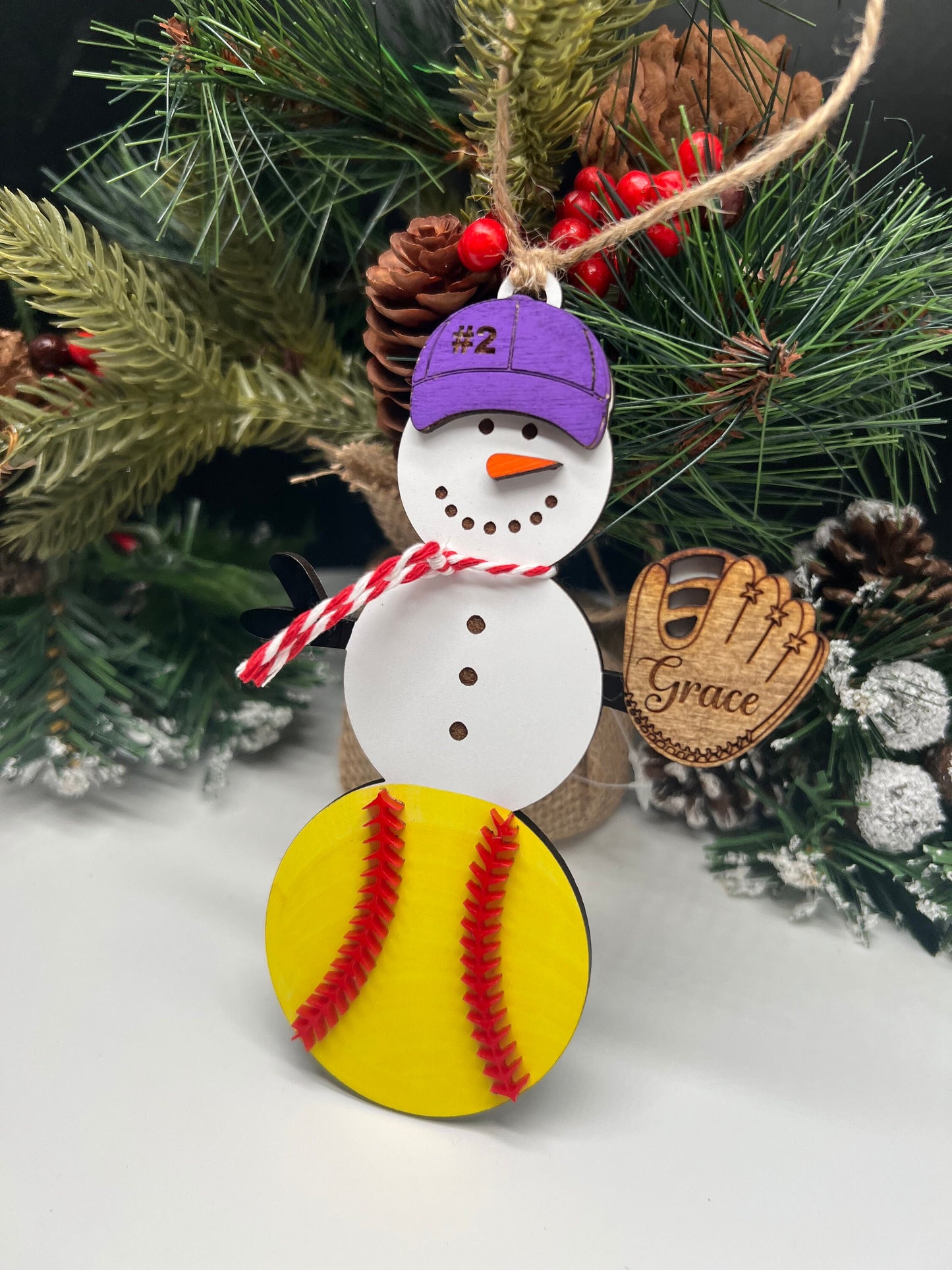 Personalized Softball Snowman Ornament, Gift for Coach, Softball Gift, Softball Ornament, Christmas Tree Decor, Snowman Ornament, Coach/kids