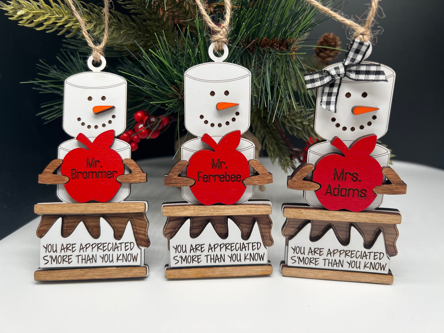 S'more Teacher Ornament, Personalized Teacher Ornament, Teacher Appreciation, Custom Christmas Teacher Gift, Apple Gift, Teacher Ornament