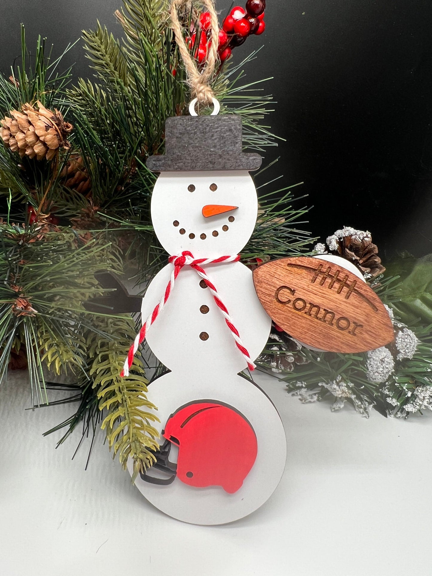 Personalized Football Snowman Ornament, Football Christmas Ornament, Gift for Coaches, Christmas Tree Decor, Sports Ornament, Custom Snowman