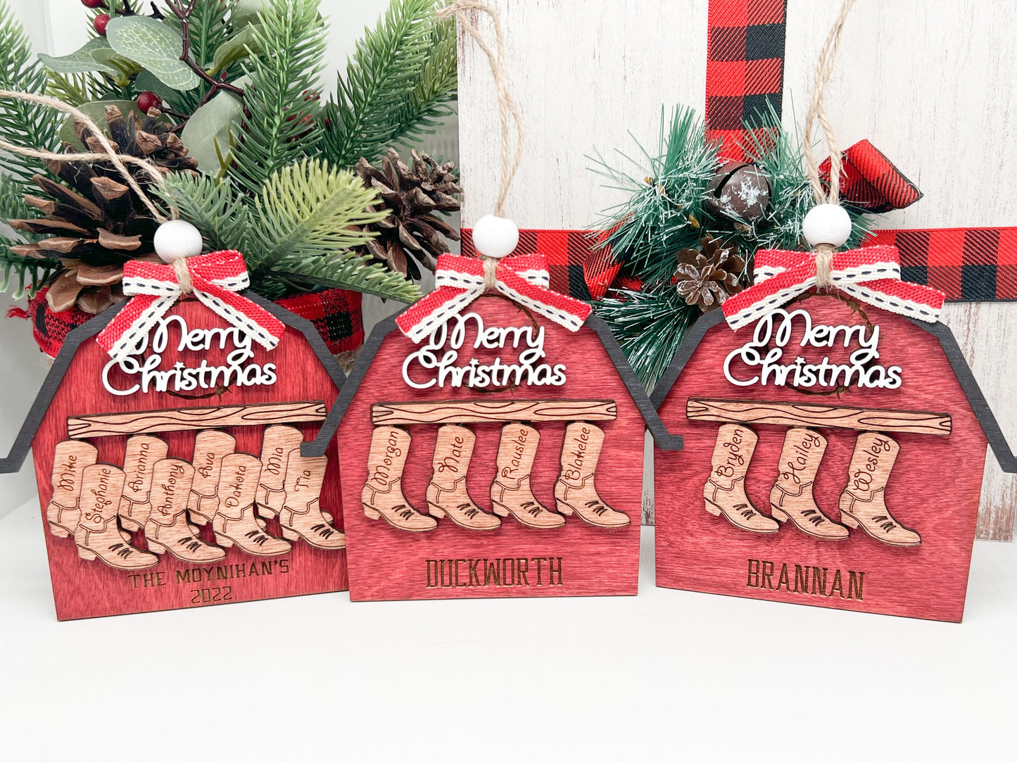 Personalized Boot/Barn Ornament, Farm Ornament, Custom Family Ornament, Christmas Ornament, Personalized Stocking Ornament, Family Name Gift