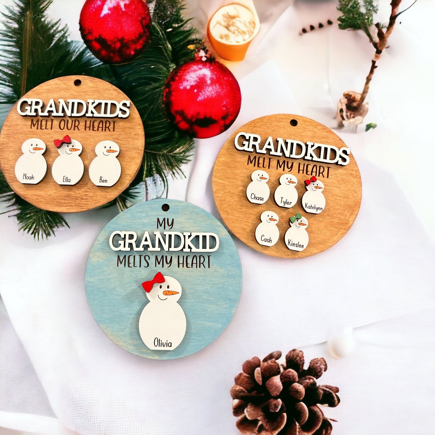 Grandkids Melt My/Our Heart Custom Snowman Ornament, Grandkids Ornament, Gift for Grandparents,Christmas Ornament, Grandparent keepsake 2024