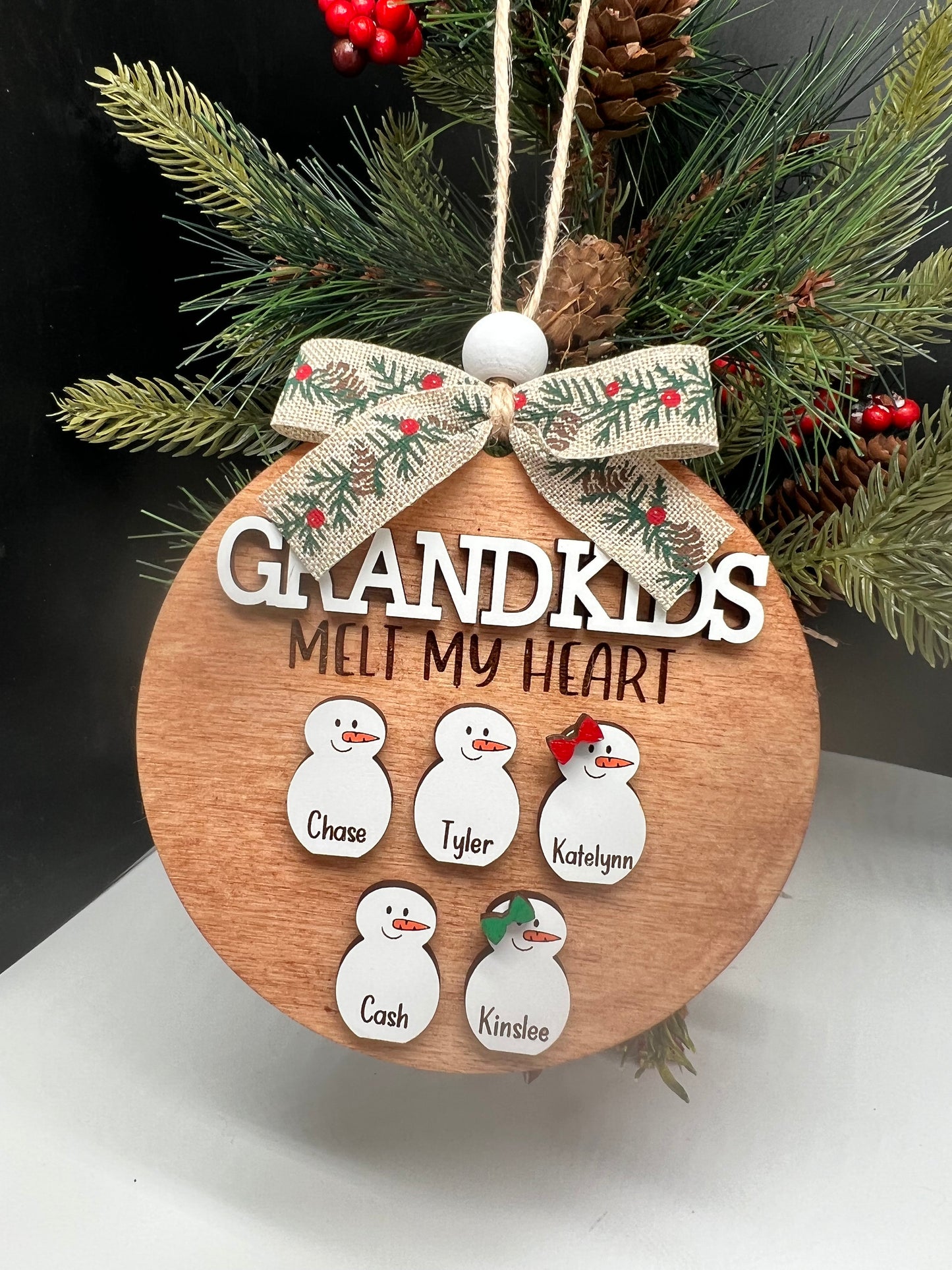 Grandkids Melt My/Our Heart Custom Snowman Ornament, Grandkids Ornament, Gift for Grandparents,Christmas Ornament, Grandparent keepsake 2024