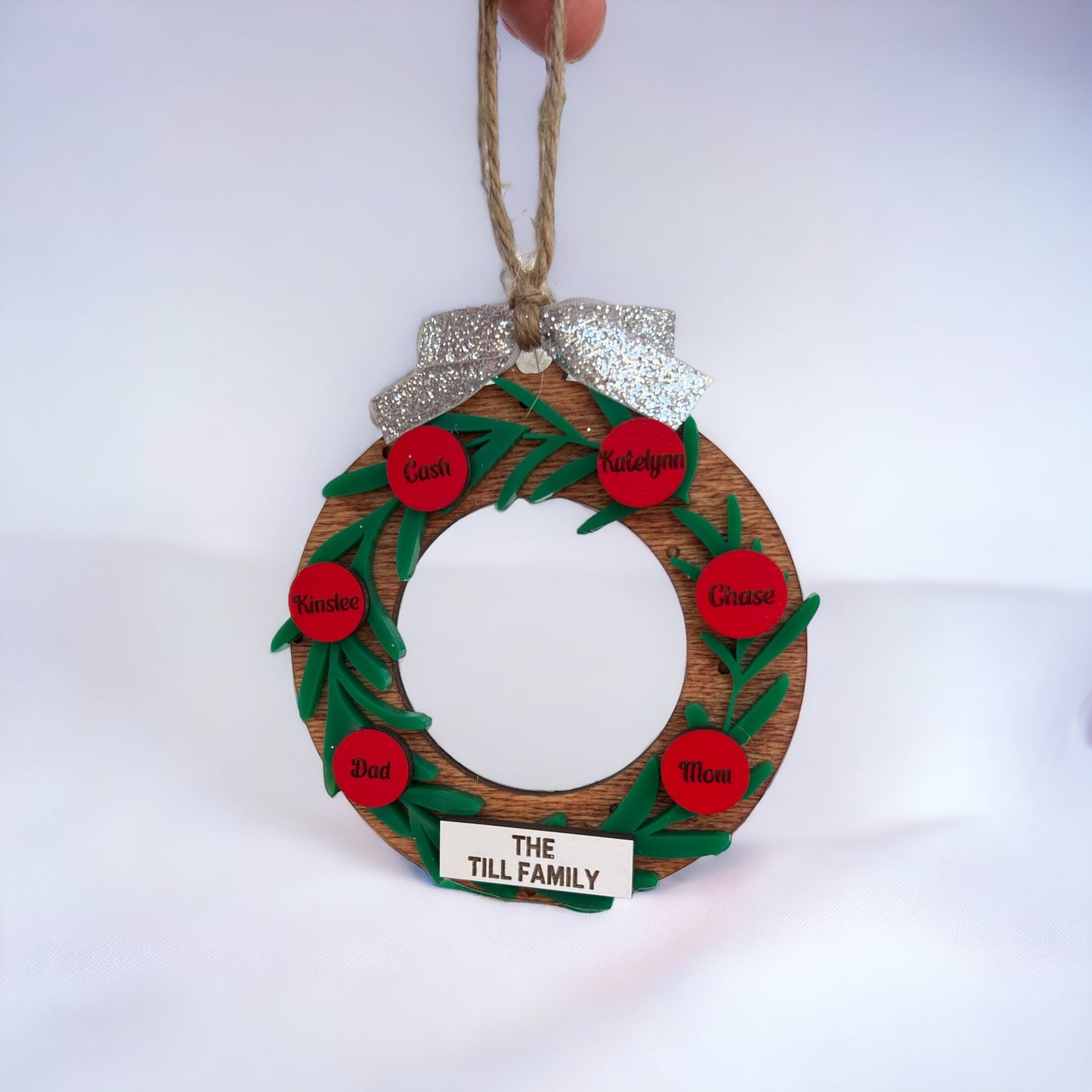 Wreath Family Christmas Ornament, 2023 Custom Family Name Ornament, Christmas Ornament, Wooden Christmas Ornament, Grandparents Ornament