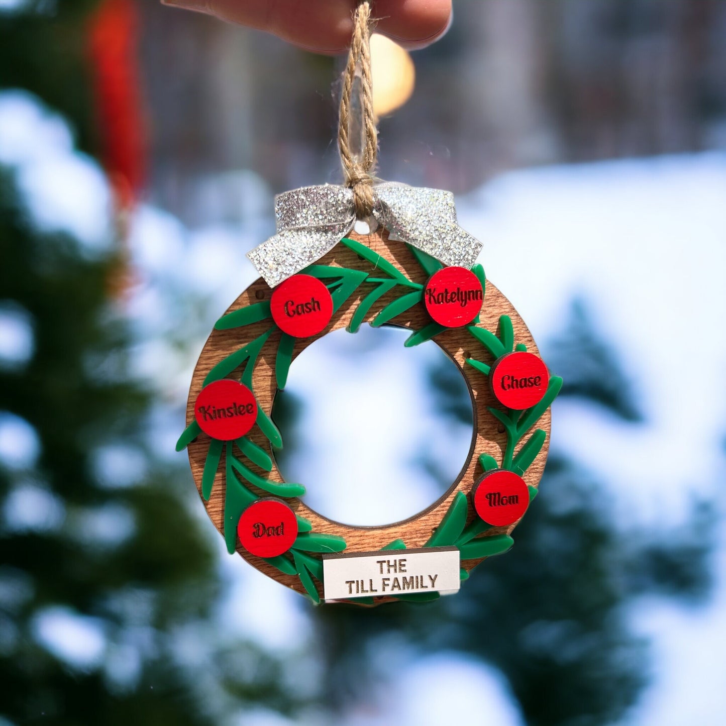 Wreath Family Christmas Ornament, 2023 Custom Family Name Ornament, Christmas Ornament, Wooden Christmas Ornament, Grandparents Ornament