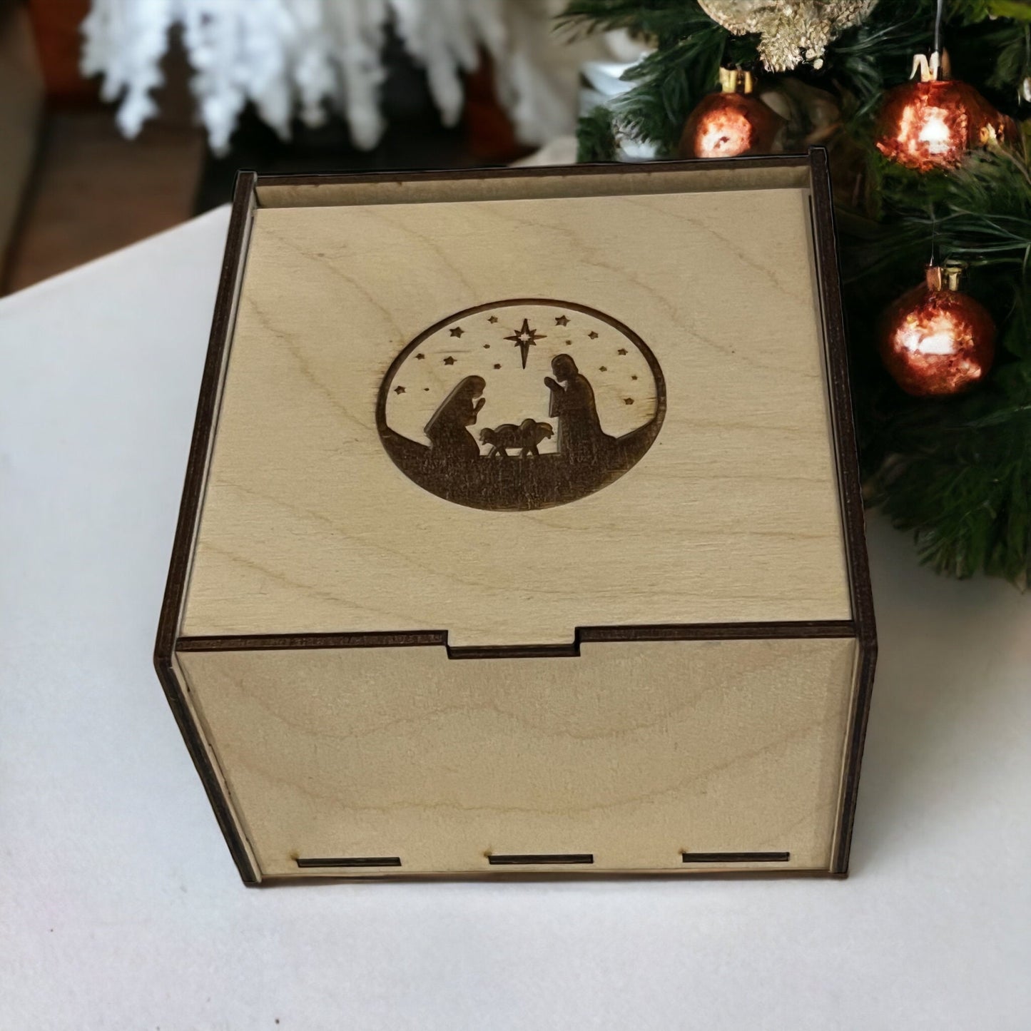 Nativity Ornament Set with Personalized Box, Christmas Ornament Set, Christmas Tree Decor, Custom Christmas Wooden Ornaments, Farmhouse Gift