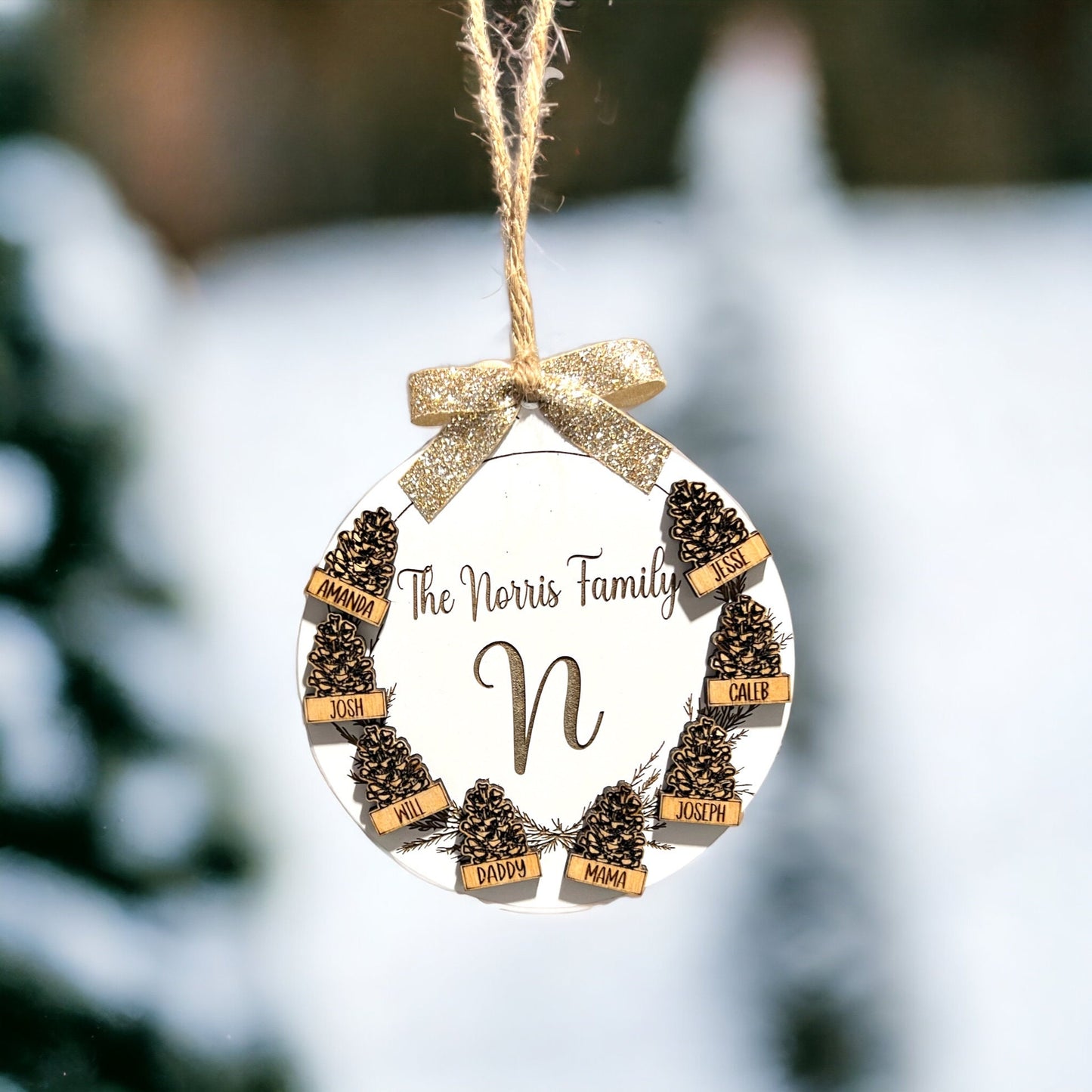 Personalized Family Pinecone Ornament, Custom Initial Name Ornament, Christmas 2024 Ornament, Family Ornaments, Custom Wooden Ornament Gifts
