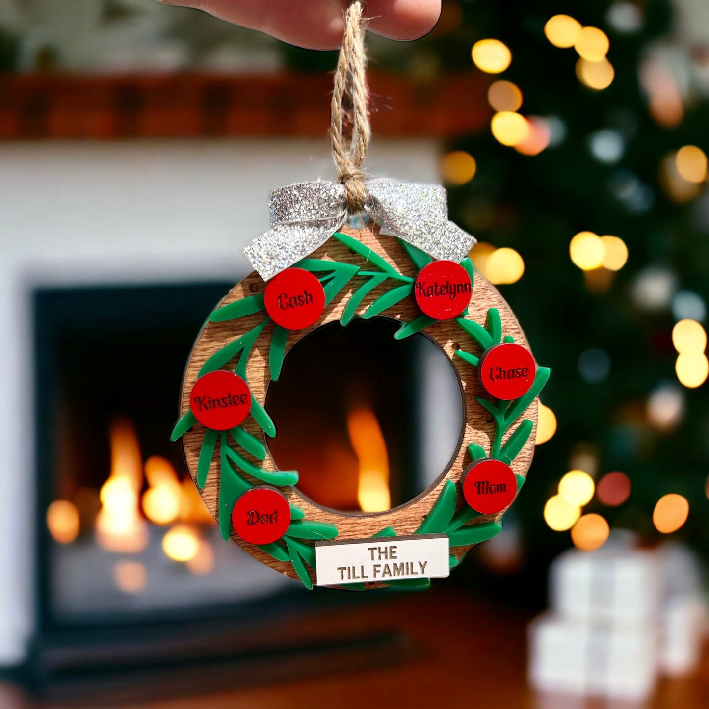 Wreath Family Christmas Ornament, 2023 Custom Family Name Ornament, Christmas Ornament, Wooden Christmas Ornament, Grandparents Ornament