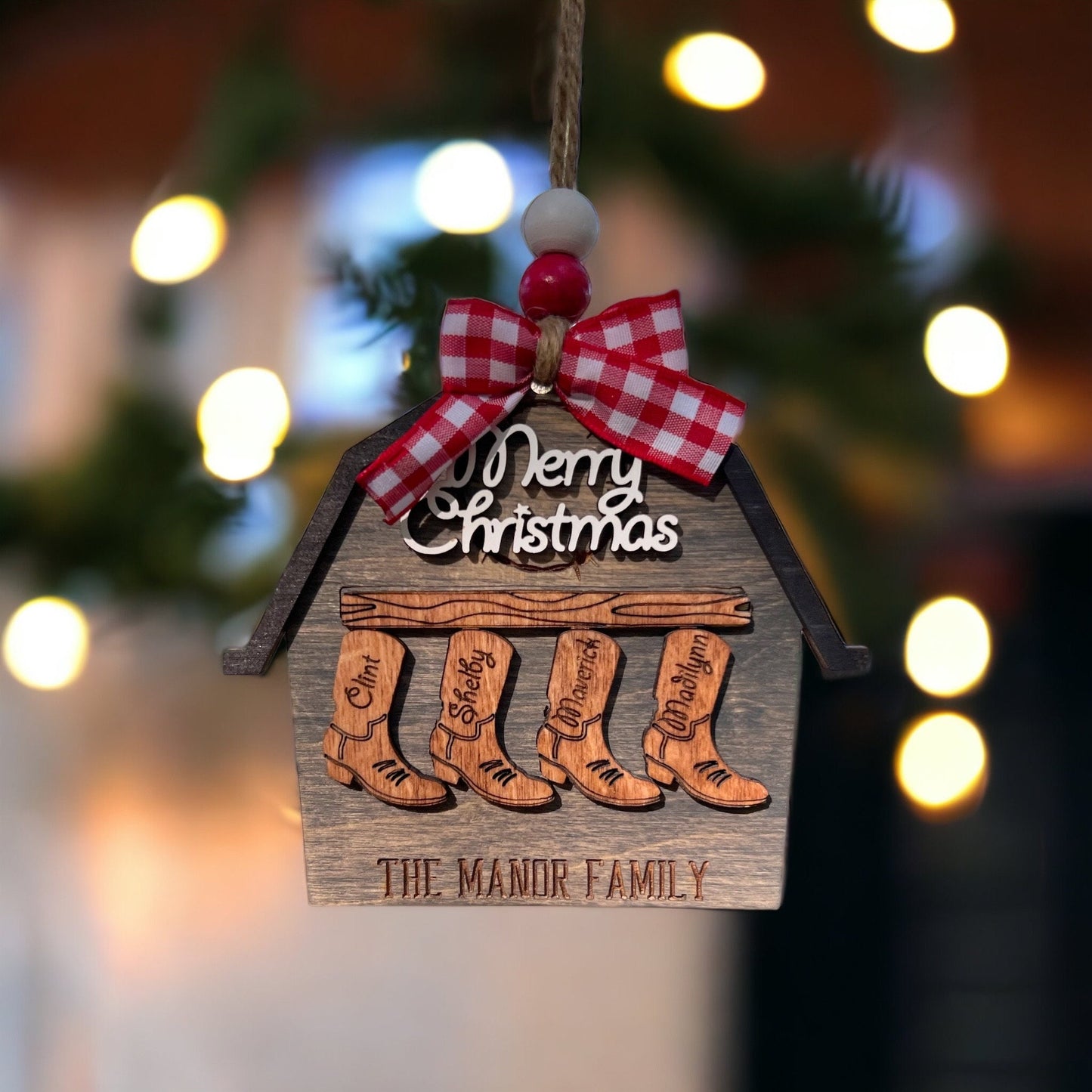 Personalized Boot/Barn Ornament, Farm Ornament, Custom Family Ornament, Christmas Ornament, Personalized Stocking Ornament, Family Name Gift