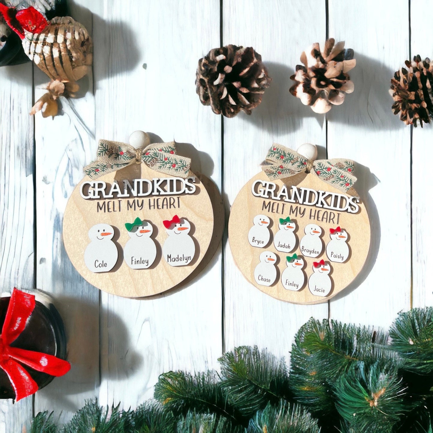 Grandkids Melt My/Our Heart Custom Snowman Ornament, Grandkids Ornament, Gift for Grandparents,Christmas Ornament, Grandparent keepsake 2024