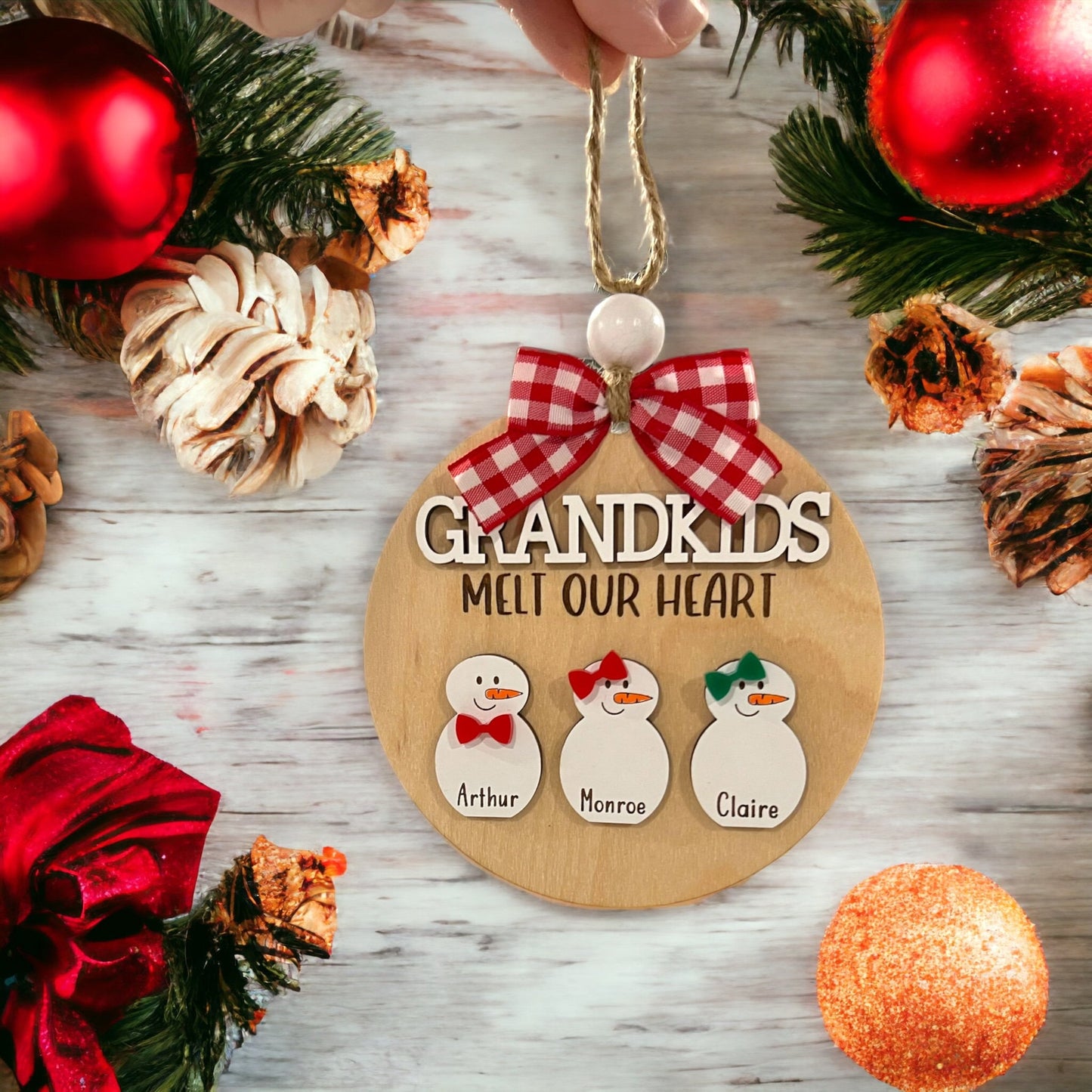 Grandkids Melt My/Our Heart Custom Snowman Ornament, Grandkids Ornament, Gift for Grandparents,Christmas Ornament, Grandparent keepsake 2024