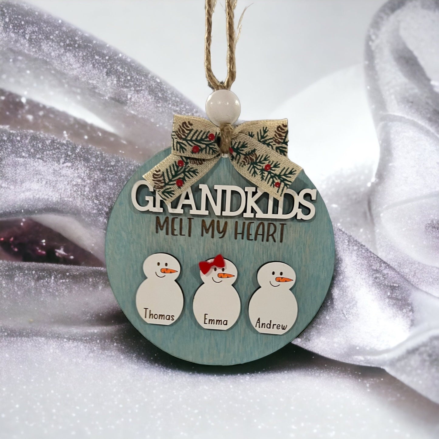 Grandkids Melt My/Our Heart Custom Snowman Ornament, Grandkids Ornament, Gift for Grandparents,Christmas Ornament, Grandparent keepsake 2024