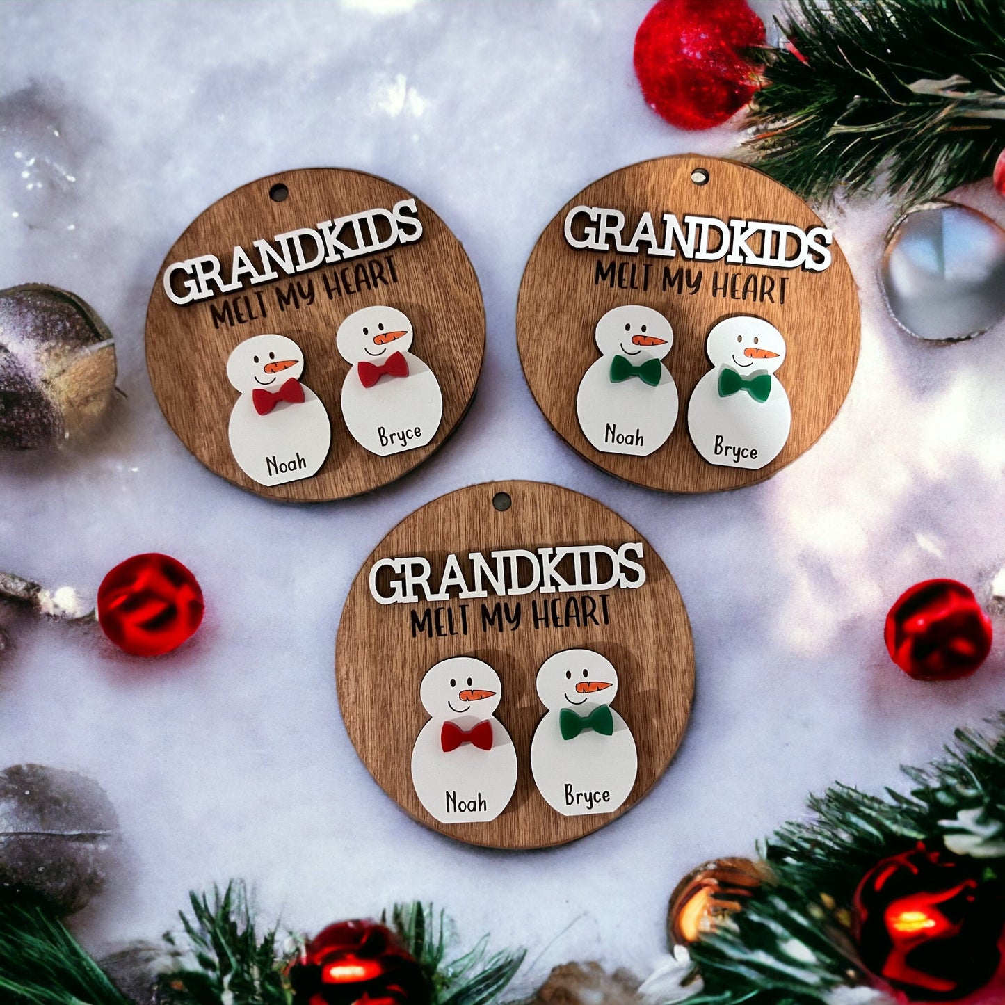 Grandkids Melt My/Our Heart Custom Snowman Ornament, Grandkids Ornament, Gift for Grandparents,Christmas Ornament, Grandparent keepsake 2024