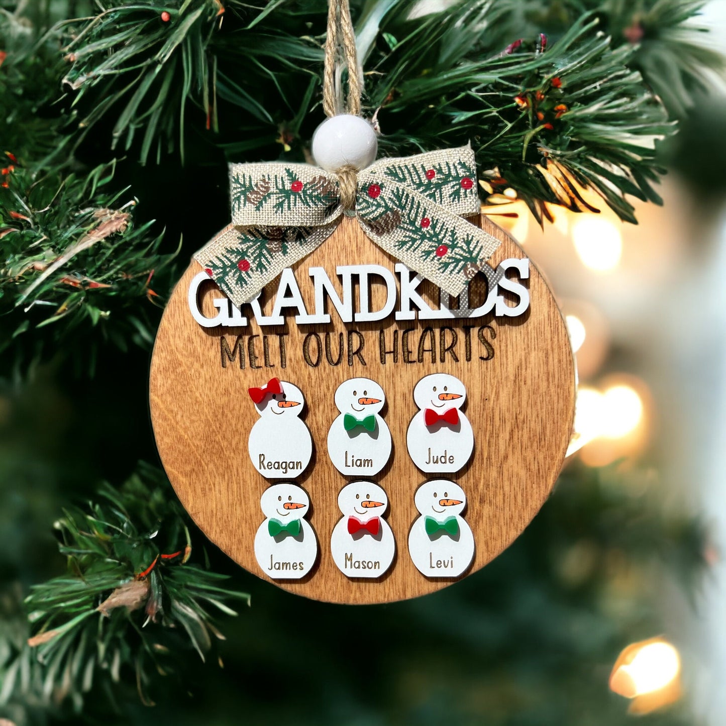 Grandkids Melt My/Our Heart Custom Snowman Ornament, Grandkids Ornament, Gift for Grandparents,Christmas Ornament, Grandparent keepsake 2024