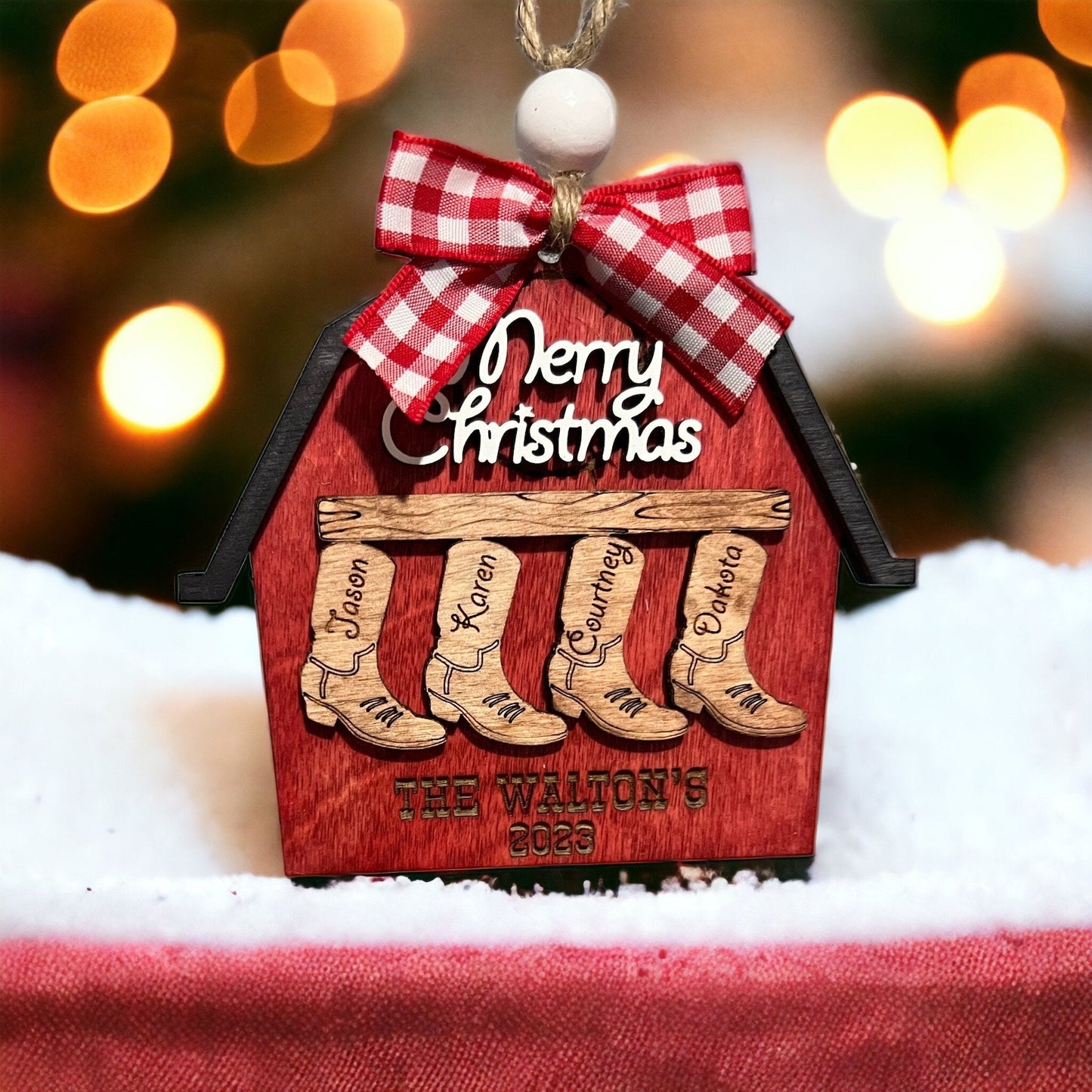 Personalized Boot/Barn Ornament, Farm Ornament, Custom Family Ornament, Christmas Ornament, Personalized Stocking Ornament, Family Name Gift