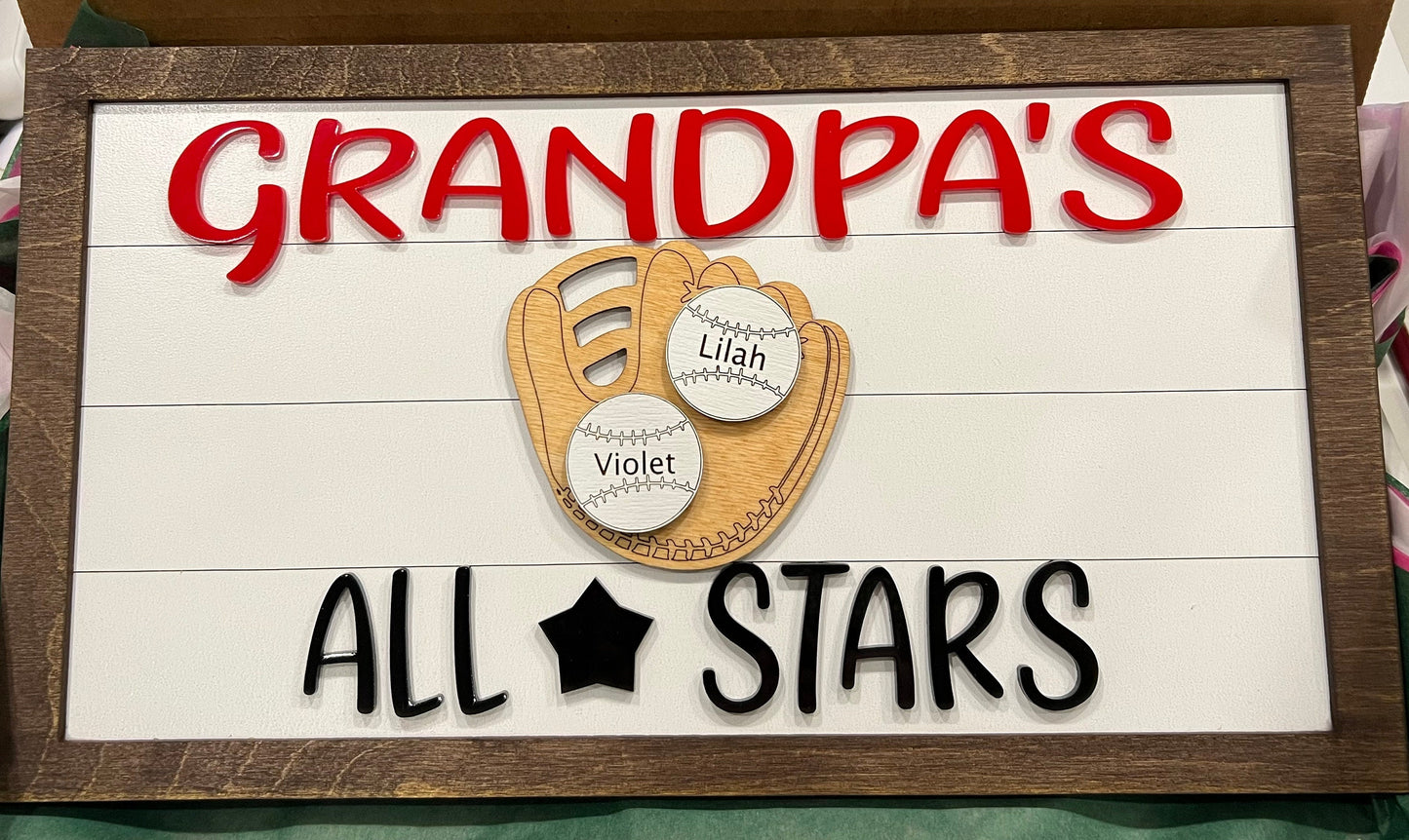 Personalized Baseball Softball Sign, Father's Day 2025, Sports Frame, Gift for Him, Home Run Sign, All Stars Sign, Custom Sports Signs