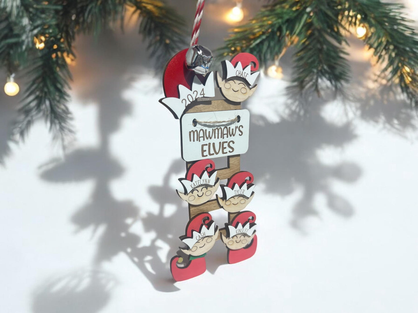 Personalized Elf Ladder Ornament, Grandparent Ornament, 2024 Christmas Ornament, Custom Family Ornament, Children Ornament, Tree Ornament