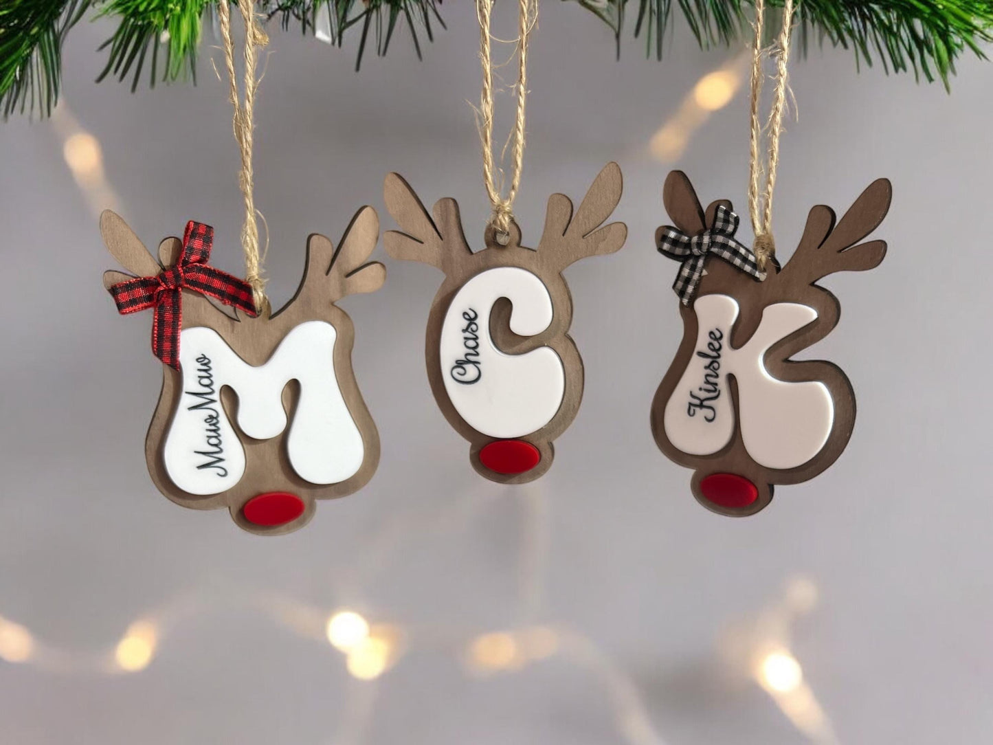 Personalized Reindeer Letter Ornament, Santa Reindeer, Monogram Name Christmas Ornament, Family ornament, Christmas Tree Decor, Stocking Tag