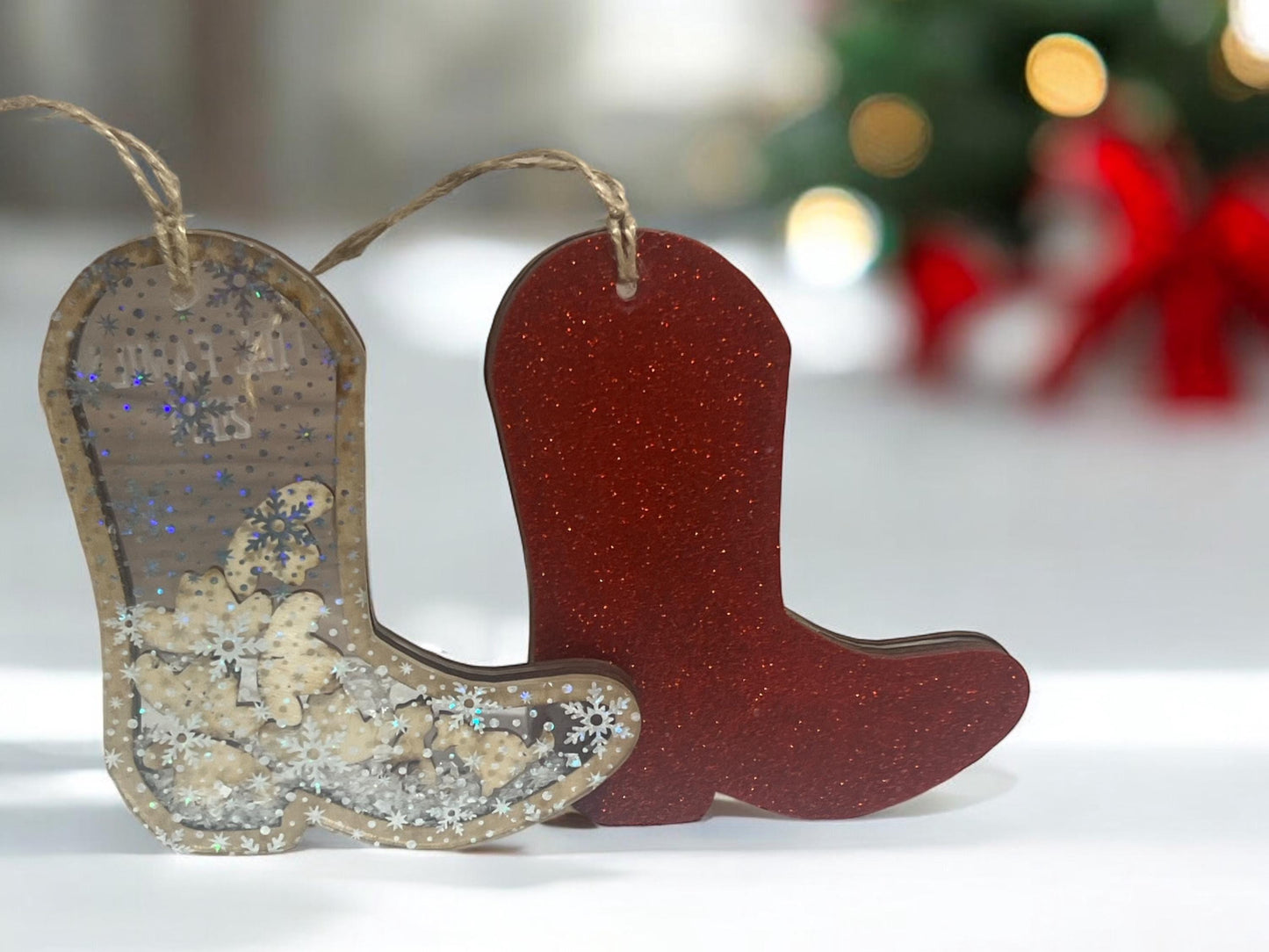 Personalized Shaker Boot Ornament, Family Name Gifts, Christmas Animal Ornament, Cowboy Hat Ornament, Western Ornament, Car Decor, Farm Gift