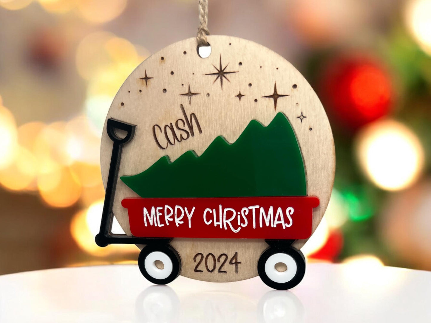 Custom Child's Wagon Ornament, Baby's First Christmas Ornament, Christmas Tree Ornament, Gift for Mom/Dad/Child, Kids Christmas Tree Gift