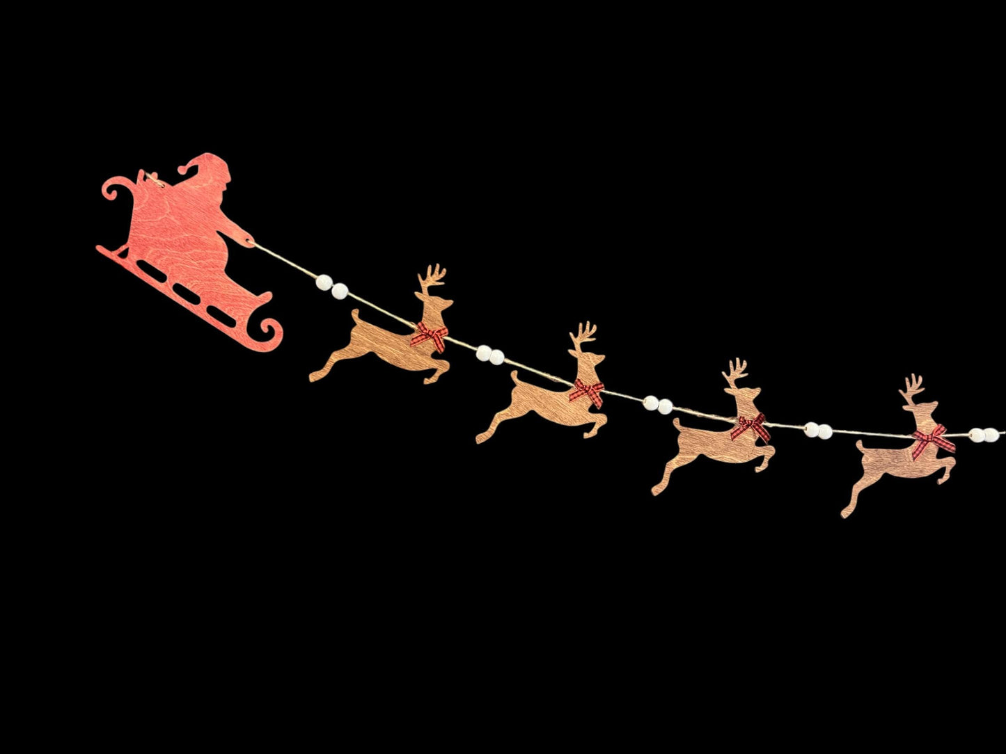 Santa sleigh garland, Reindeer garland, Christmas Mantel Decor, Holiday wood garland, Santa reindeer garland, Farmhouse Christmas decor