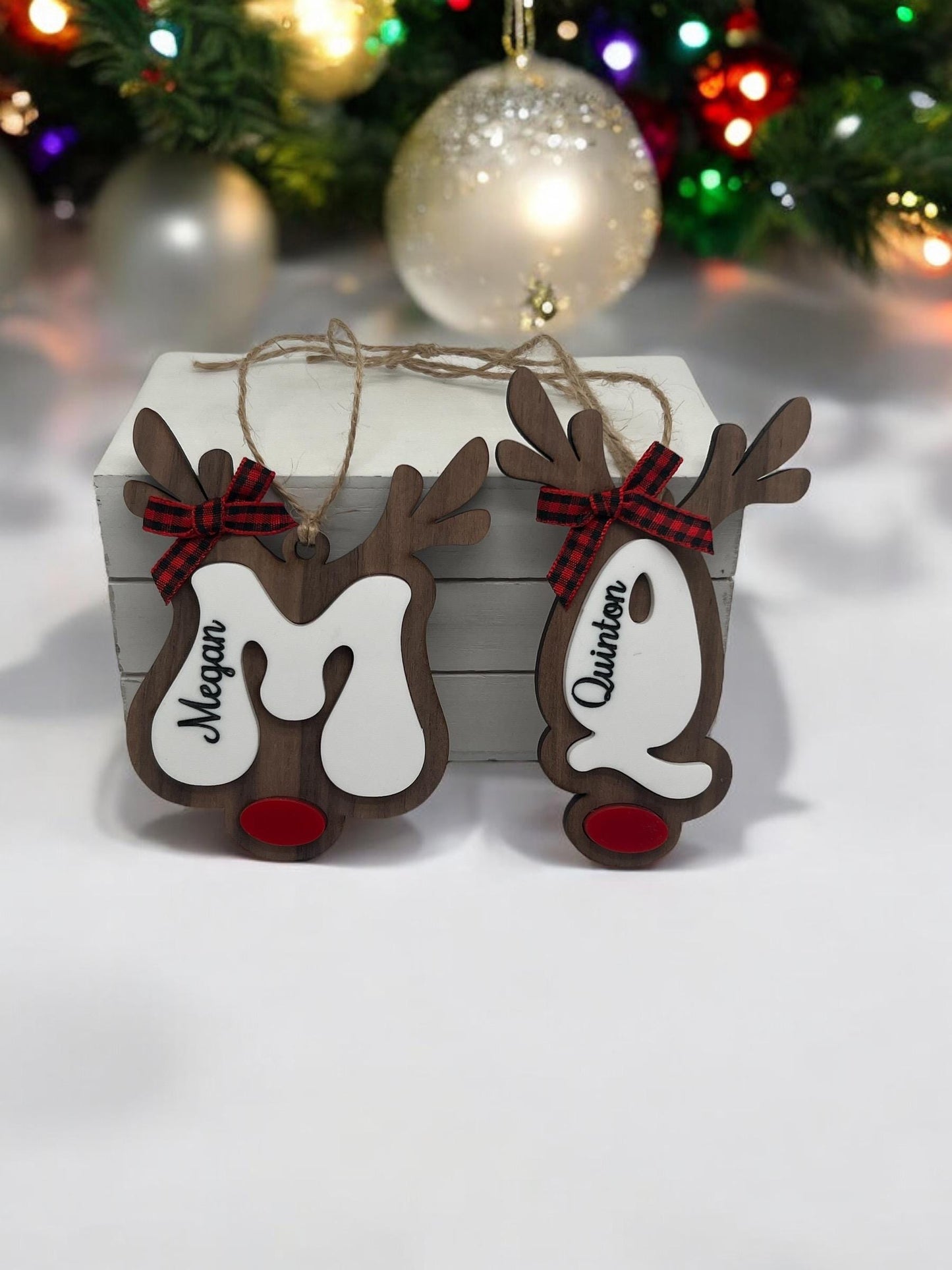 Personalized Reindeer Letter Ornament, Santa Reindeer, Monogram Name Christmas Ornament, Family ornament, Christmas Tree Decor, Stocking Tag