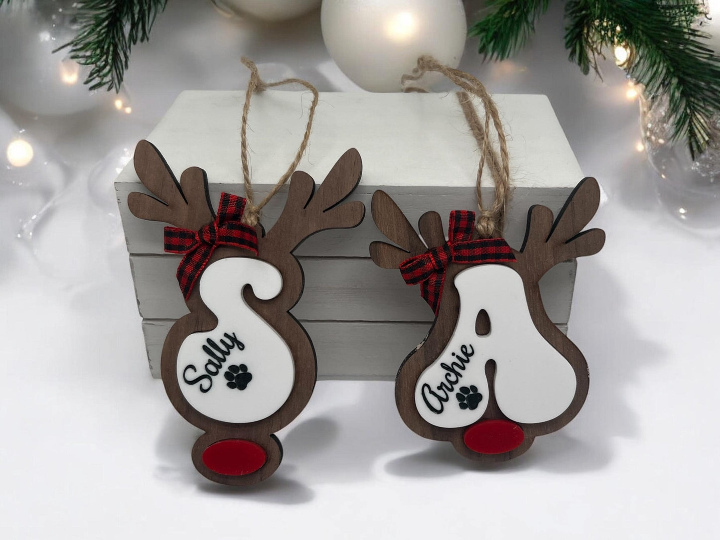 Personalized Reindeer Letter Ornament, Santa Reindeer, Monogram Name Christmas Ornament, Family ornament, Christmas Tree Decor, Stocking Tag