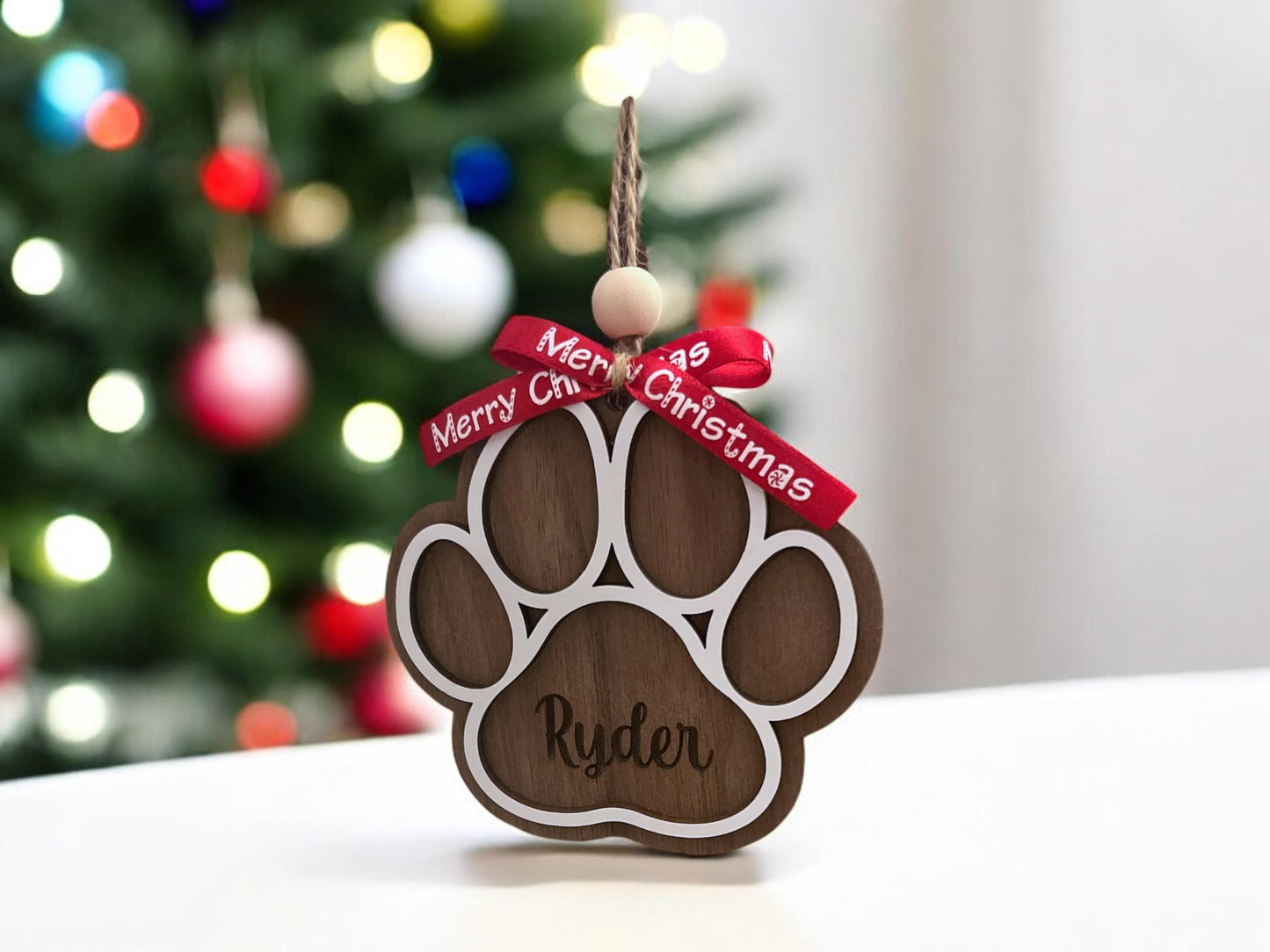 Personalized Paw Print Ornament, Pet Name Ornament, Dog Ornament, Engraved Paw Ornament, Pet Keepsake, Custom Pet Lover Gift,Christmas Decor