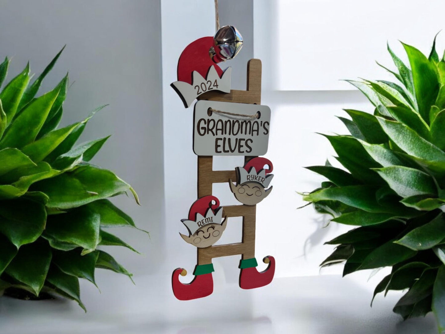 Personalized Elf Ladder Ornament, Grandparent Ornament, 2024 Christmas Ornament, Custom Family Ornament, Children Ornament, Tree Ornament