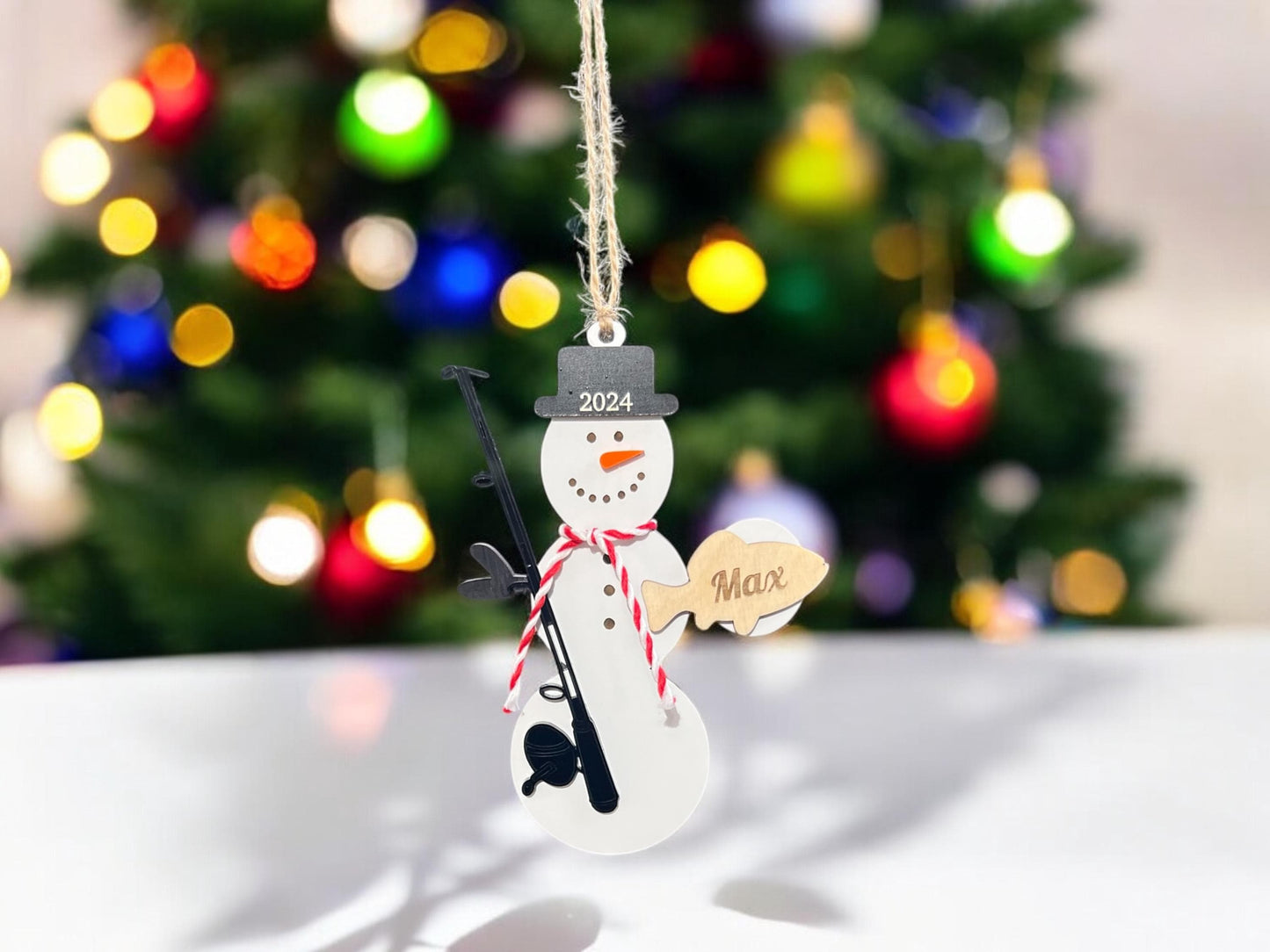Personalized Fishing Snowman Ornament, Kids Christmas Ornament, Fishing Ornament, Gift for him, Fishing Gift, Sports Ornament, Holiday Decor
